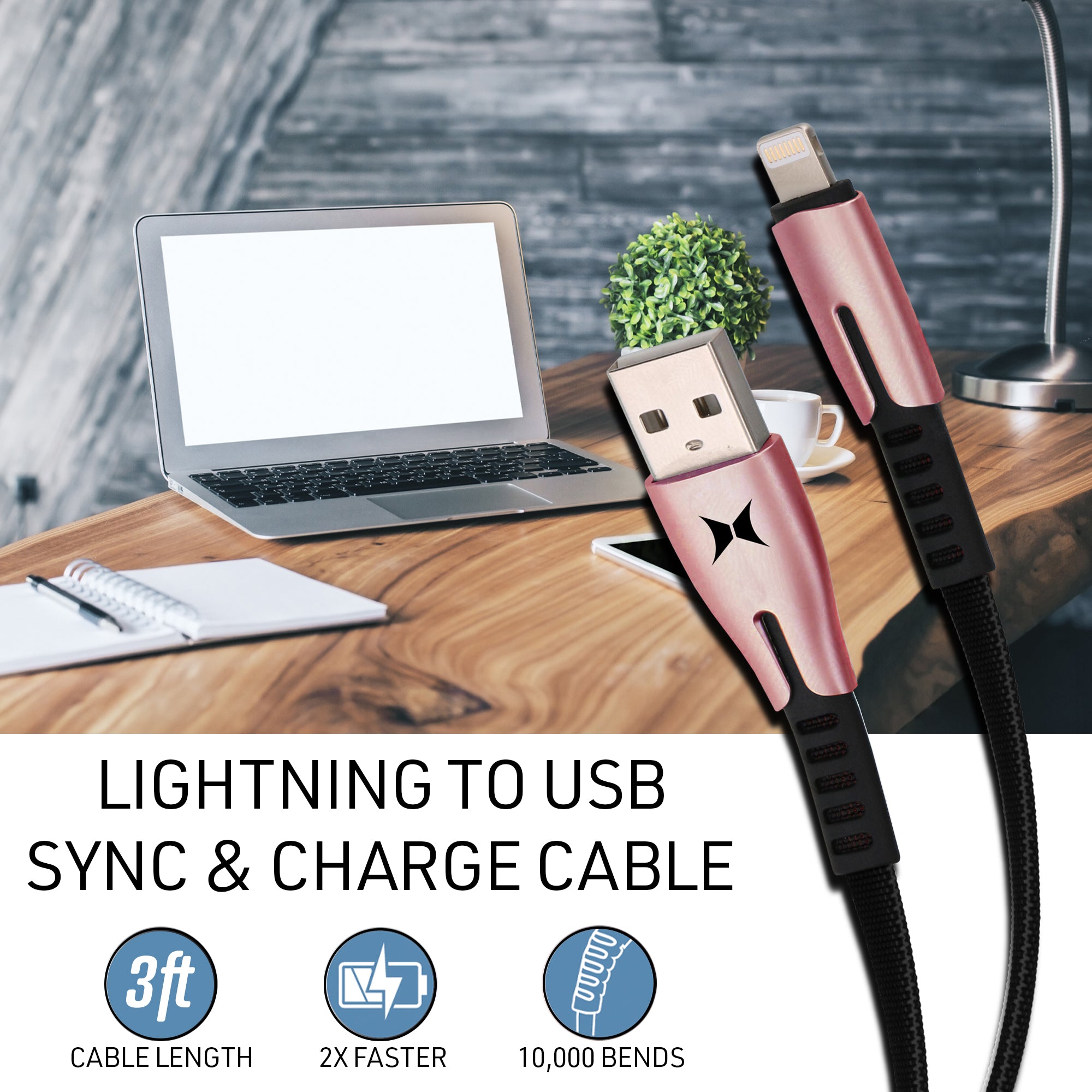 3ft Lightning to USB-A Sync & Charge Cable – High-Strength Mesh Braided MFi Certified Power Cord for iPhone, iPad, and AirPods