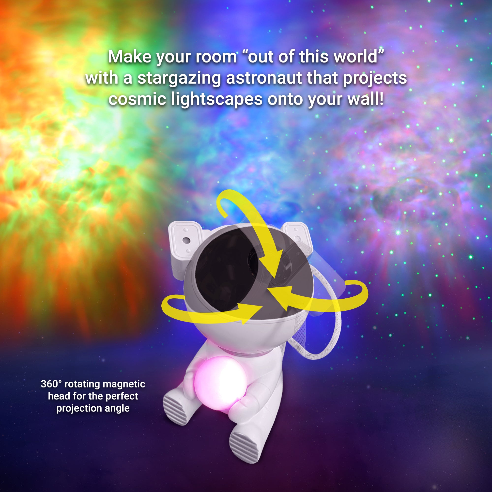 Astronaut Galaxy Projector Light with Remote Control – 8 Flowing Nebula Scenes, Adjustable Brightness & 360° Rotating Head