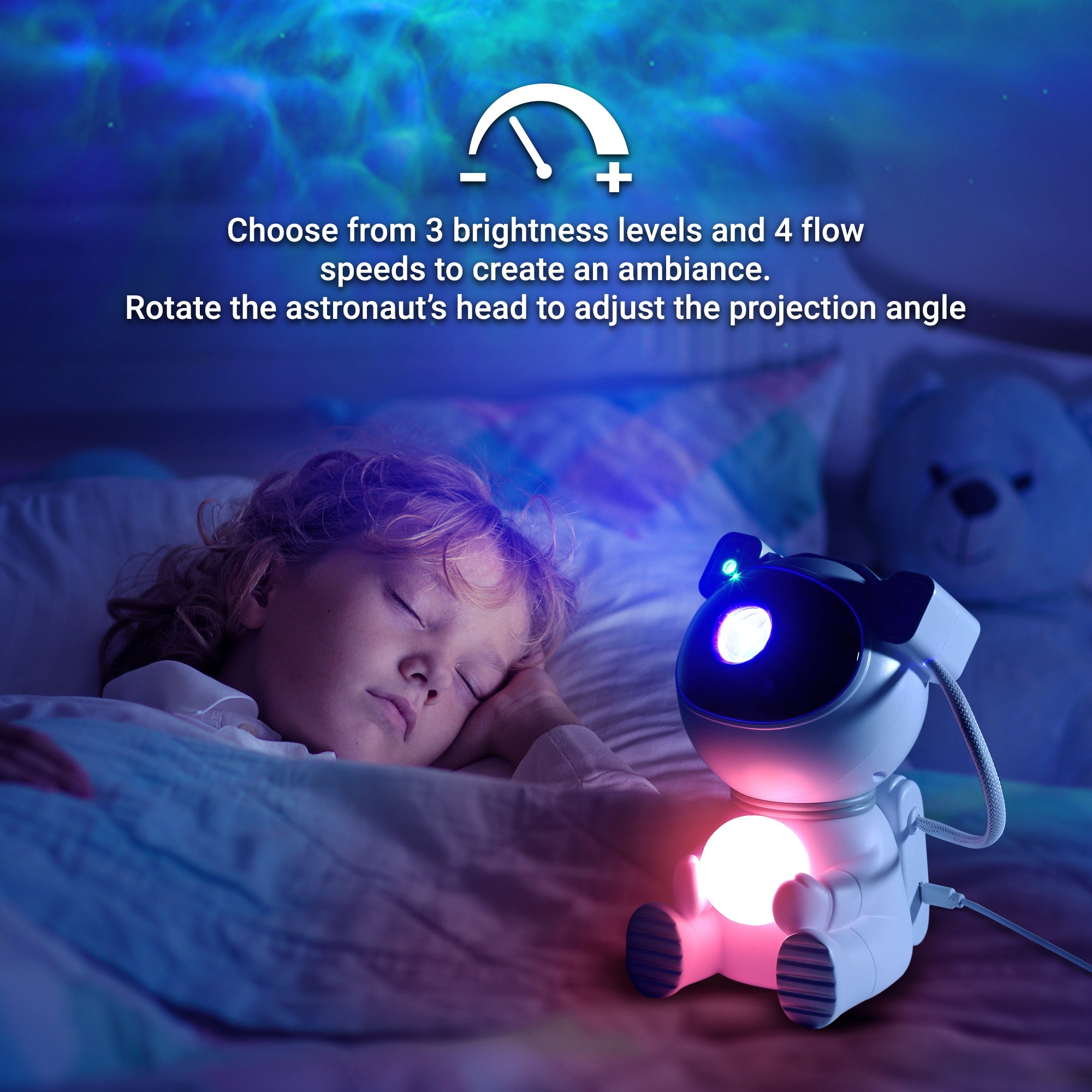 Astronaut Galaxy Projector Light with Remote Control – 8 Flowing Nebula Scenes, Adjustable Brightness & 360° Rotating Head
