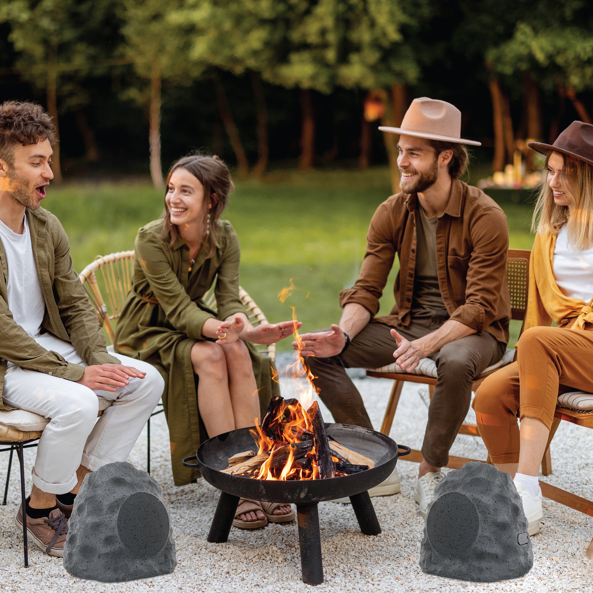 Rock Speakers Outdoor Waterproof 2 Pack - IPX5 Water-Resistant Speaker with True Wireless Stereo - 33ft Range