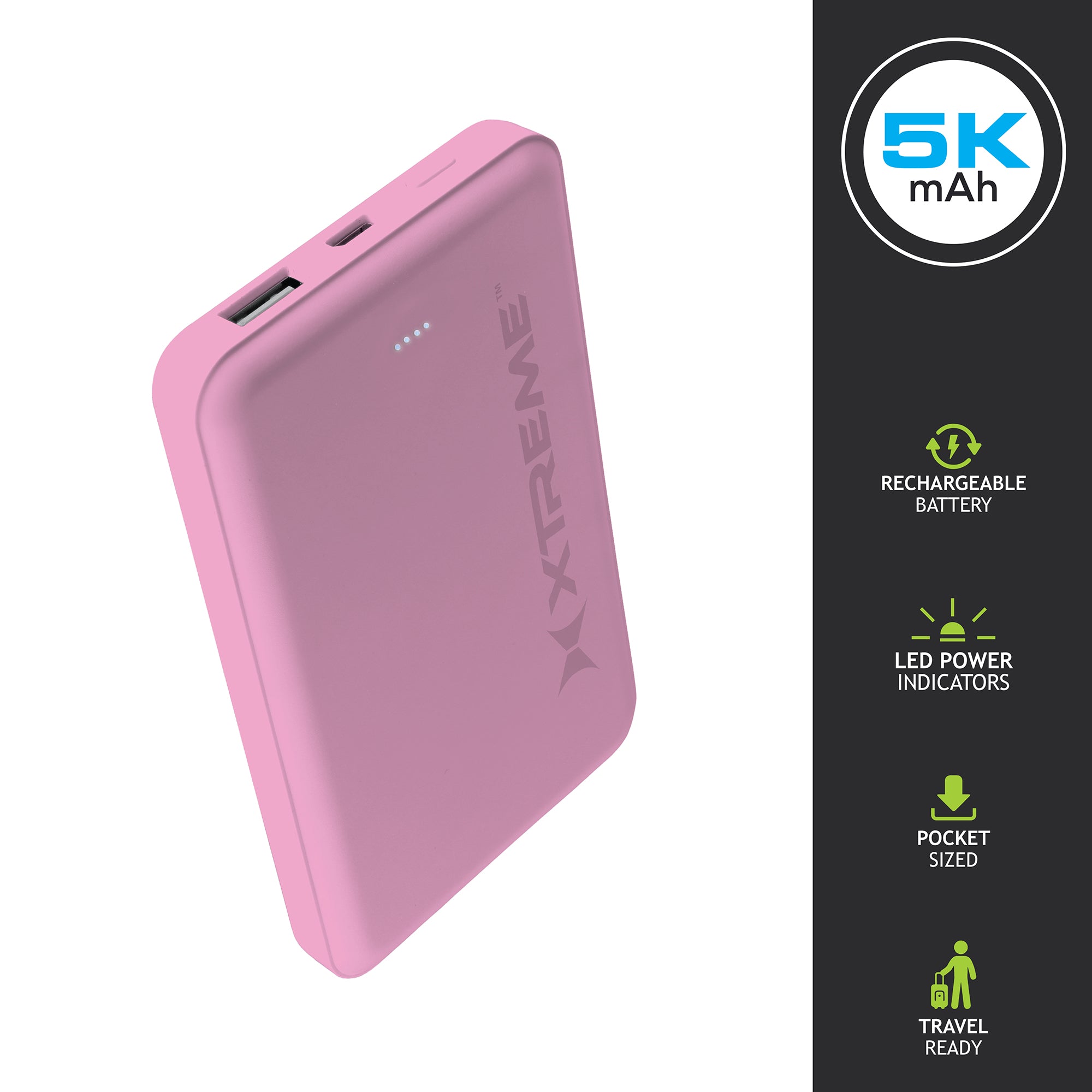 10W USB-A 5000mAh Pocket Power Bank with LED Indicators, Portable Rechargeable Travel Battery Pack for Smartphones and Devices (Copy)