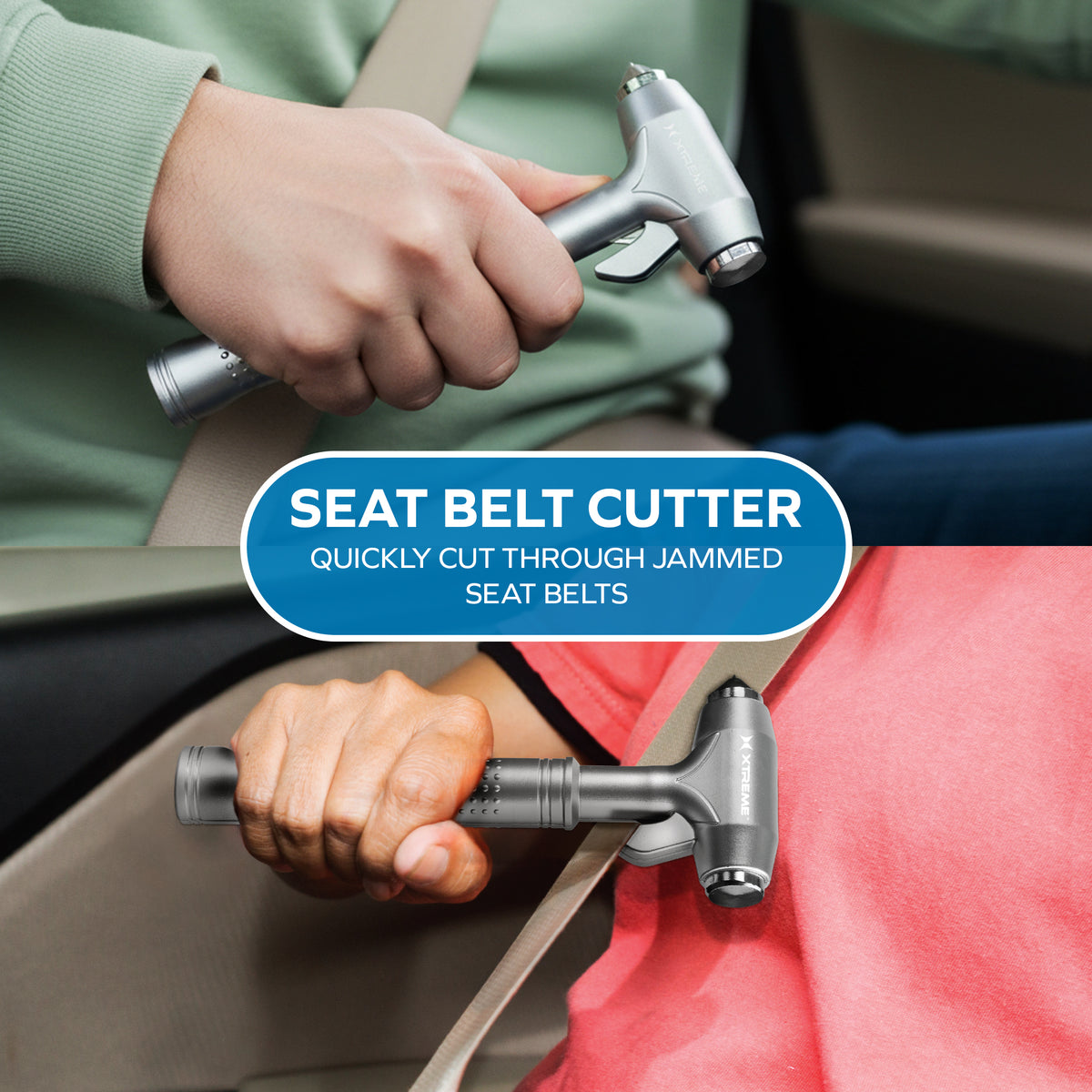 Car Safety Hammer Glass Window Breaker and Seatbelt Cutter for Automotive Emergency Escape, Water-Resistant Aluminum Alloy