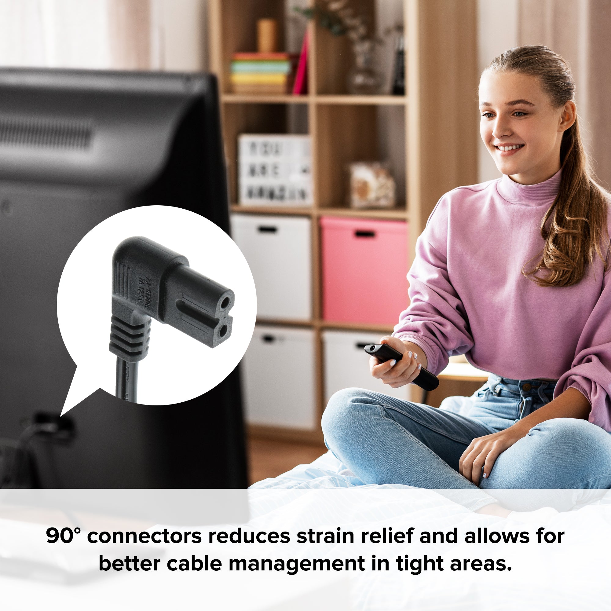 Polarized AC Power Cord (10 Feet), 90-Degree Right Angled 2-Slot Figure-8 Replacement Cable for TVs, Comcast Xfinity, Verizon Fios, PlayStation PS1/PS2, Soundbars