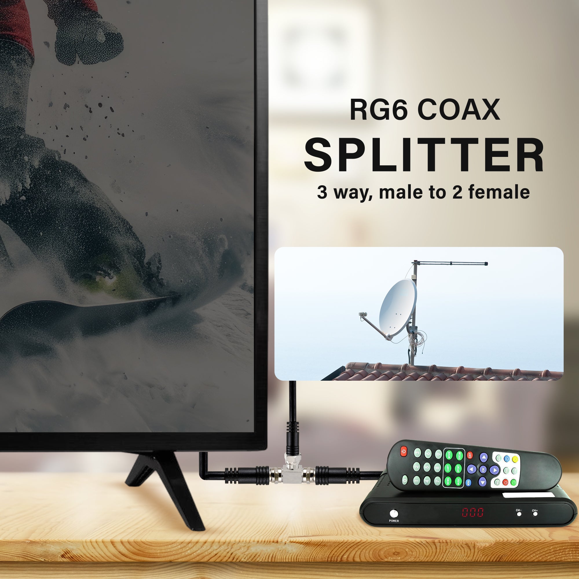 High-Quality Signal Divider COAX 2-in-1-out RG6 Coaxial Cable Splitter for TV and Internet Modem