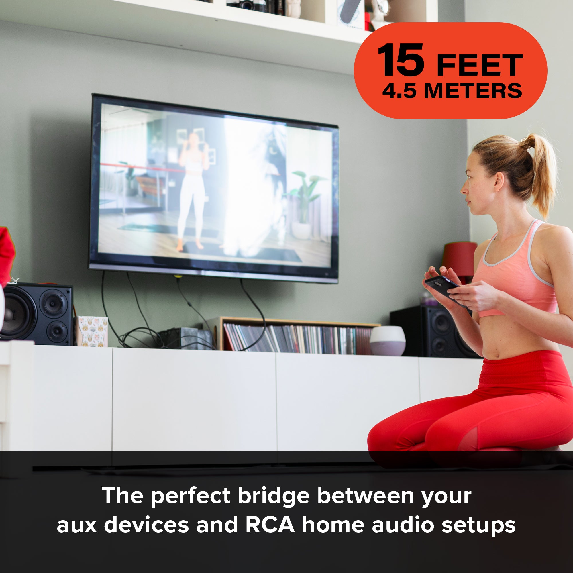 15ft 3.5mm to 2-Male RCA Audio Stereo Adapter Cable - Gold-Plated, Extra Long Auxiliary Cord for Speakers, TV, Home Theater Systems, Smartphones, Laptops
