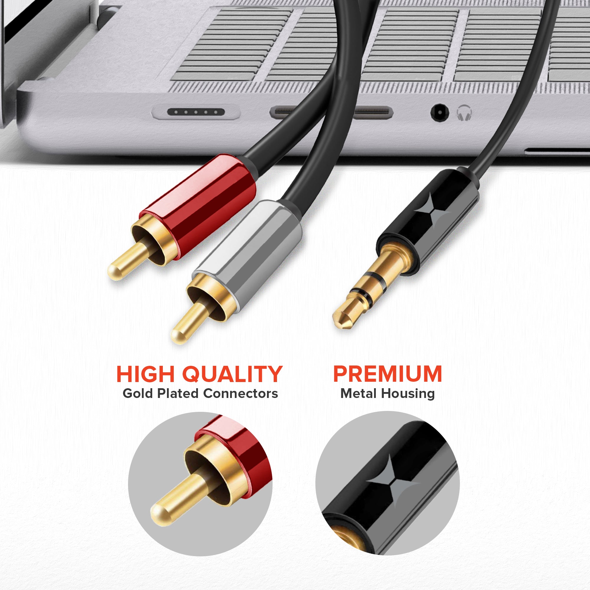 15ft 3.5mm to 2-Male RCA Audio Stereo Adapter Cable - Gold-Plated, Extra Long Auxiliary Cord for Speakers, TV, Home Theater Systems, Smartphones, Laptops