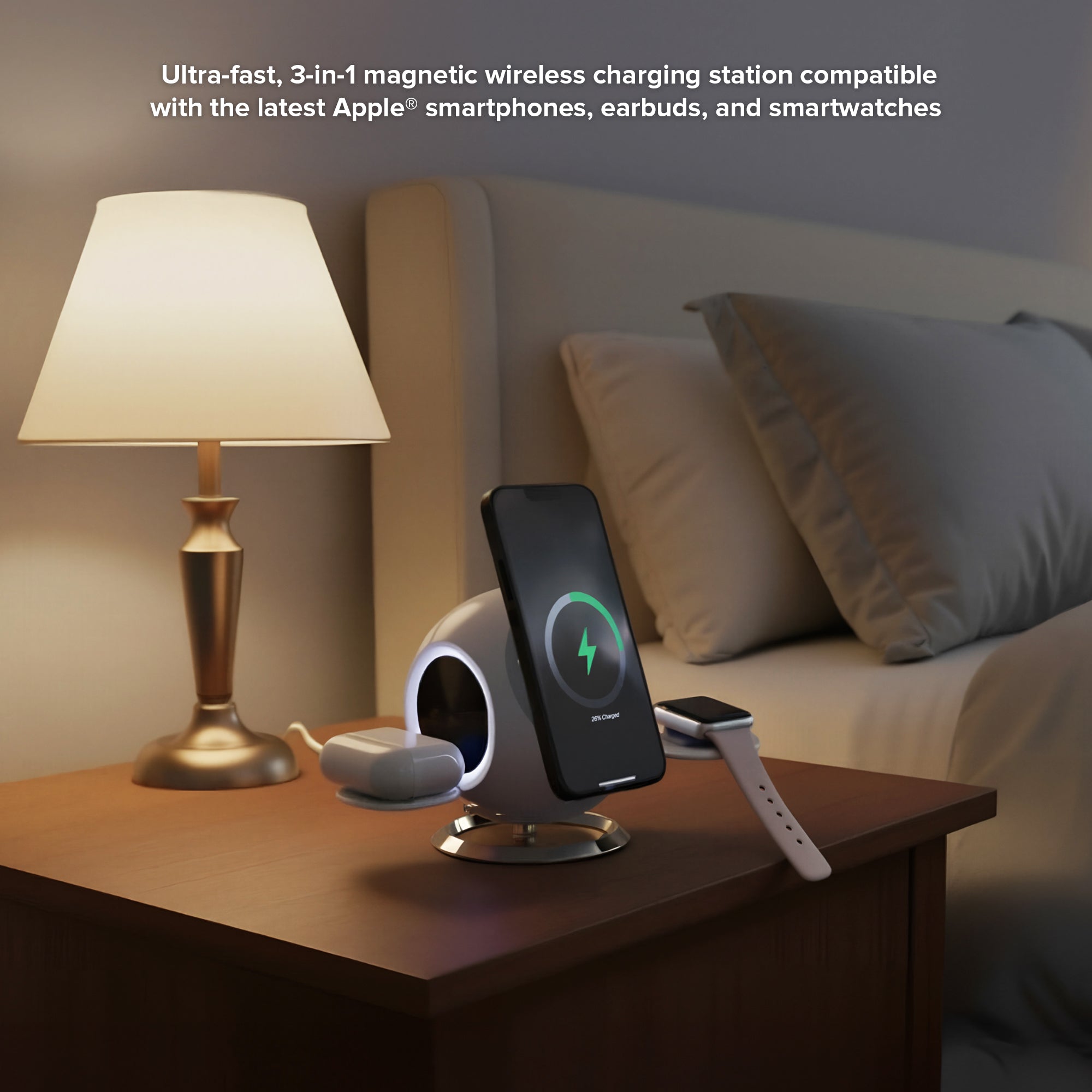 3 in 1 Magnetic Wireless Charging Station for iPhone 17 Series, 15W MagSafe Compatible Charger Stand, Wireless Charging Dock for Apple Watch and AirPods