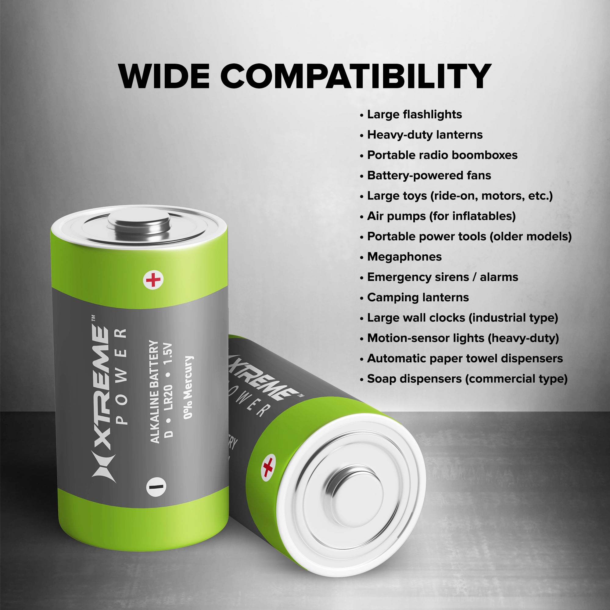 D Alkaline Batteries (4-Pack), 1.5V LR20 Ultra Long Power Double D Batteries for Heavy-Duty Lanterns, Flashlights, and Air Pumps (0% Mercury)