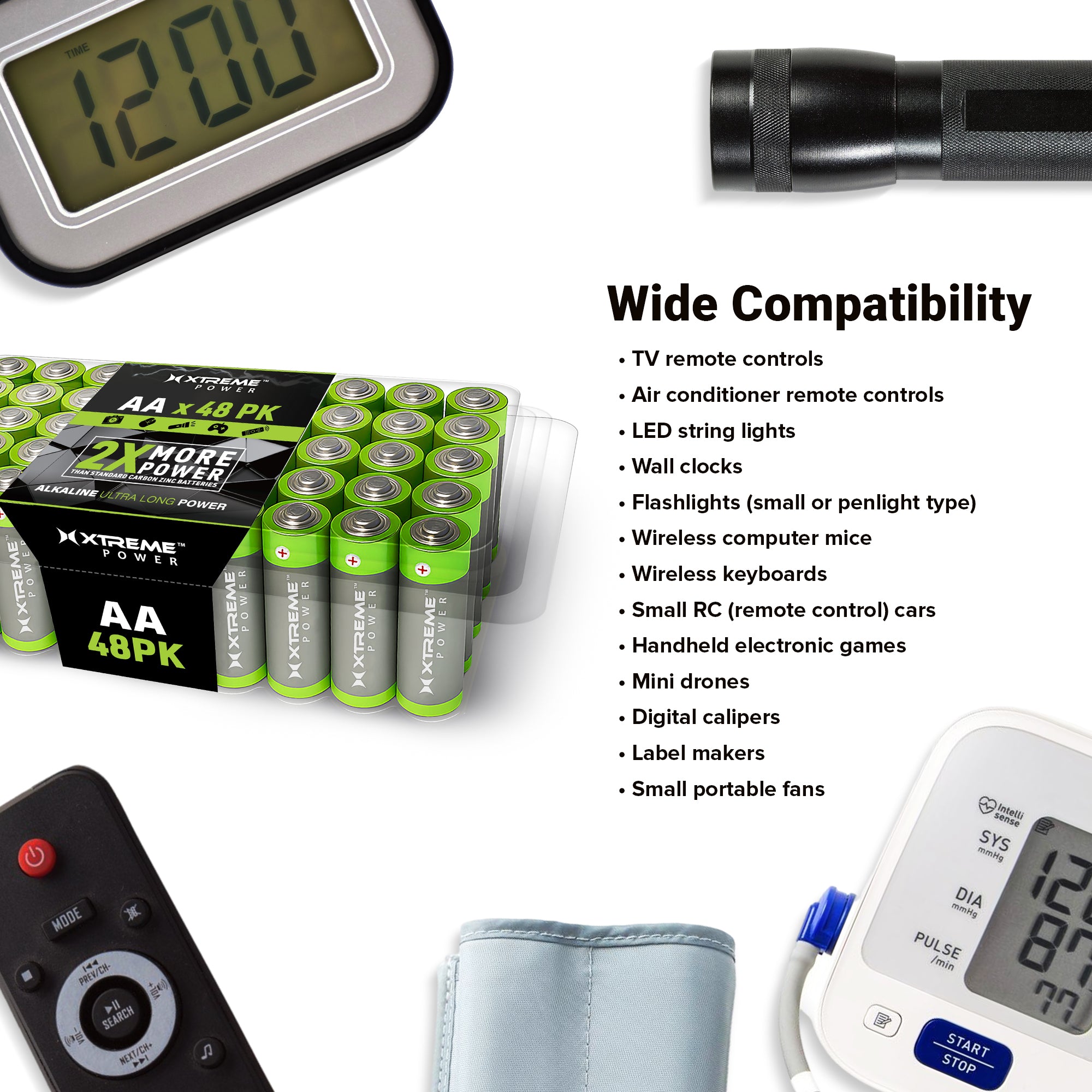 AA Alkaline Batteries (48-Pack), Ultra Long Power Double A Battery Bulk Value Pack for Household Devices, Remotes, and Flashlights