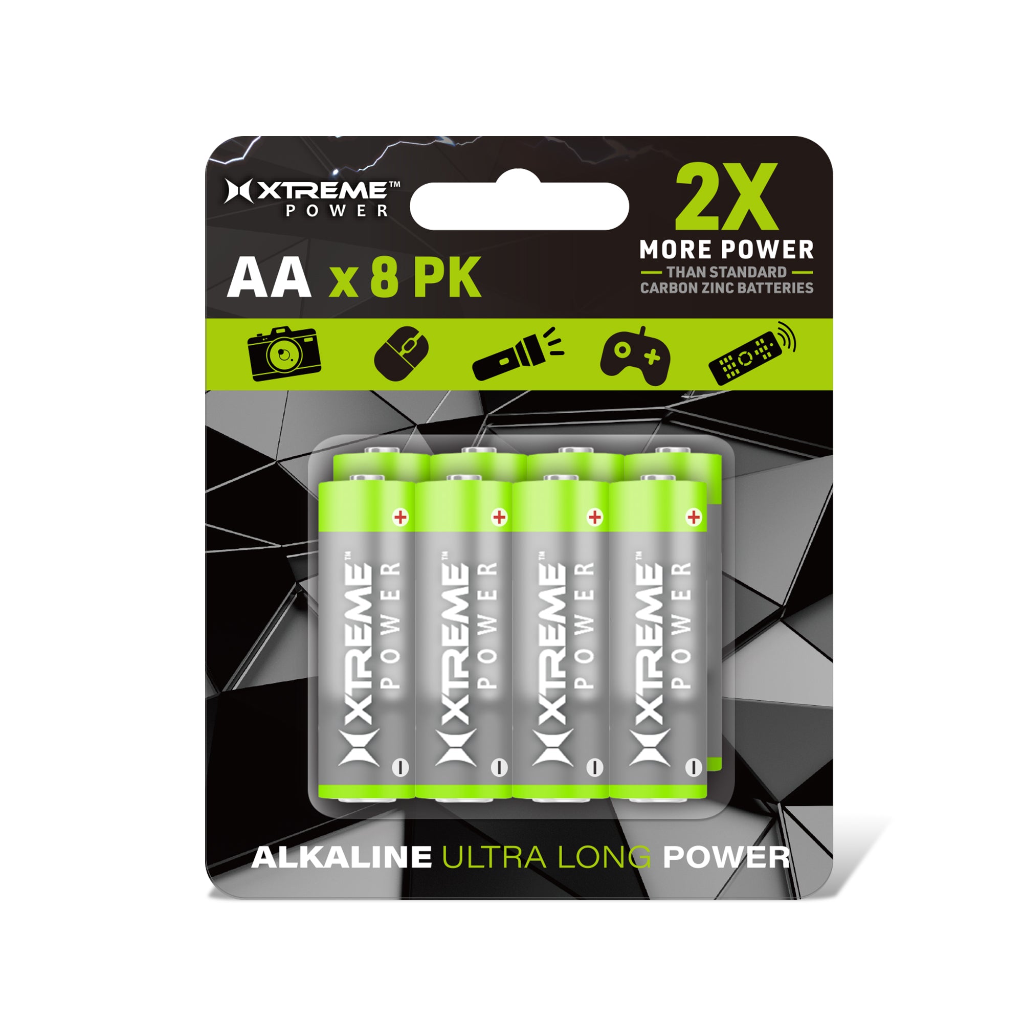 AA Alkaline Batteries (8-Pack), Ultra Long Power Double A Battery Bulk Value Pack for Household Devices, Remotes, and Flashlights