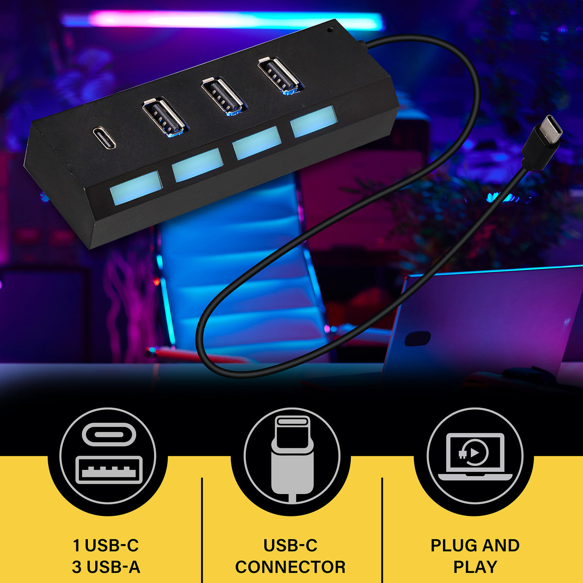 4 PORT HUB - TYPE C CABLE