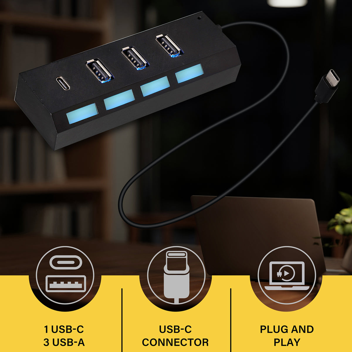 4 PORT HUB - TYPE C CABLE