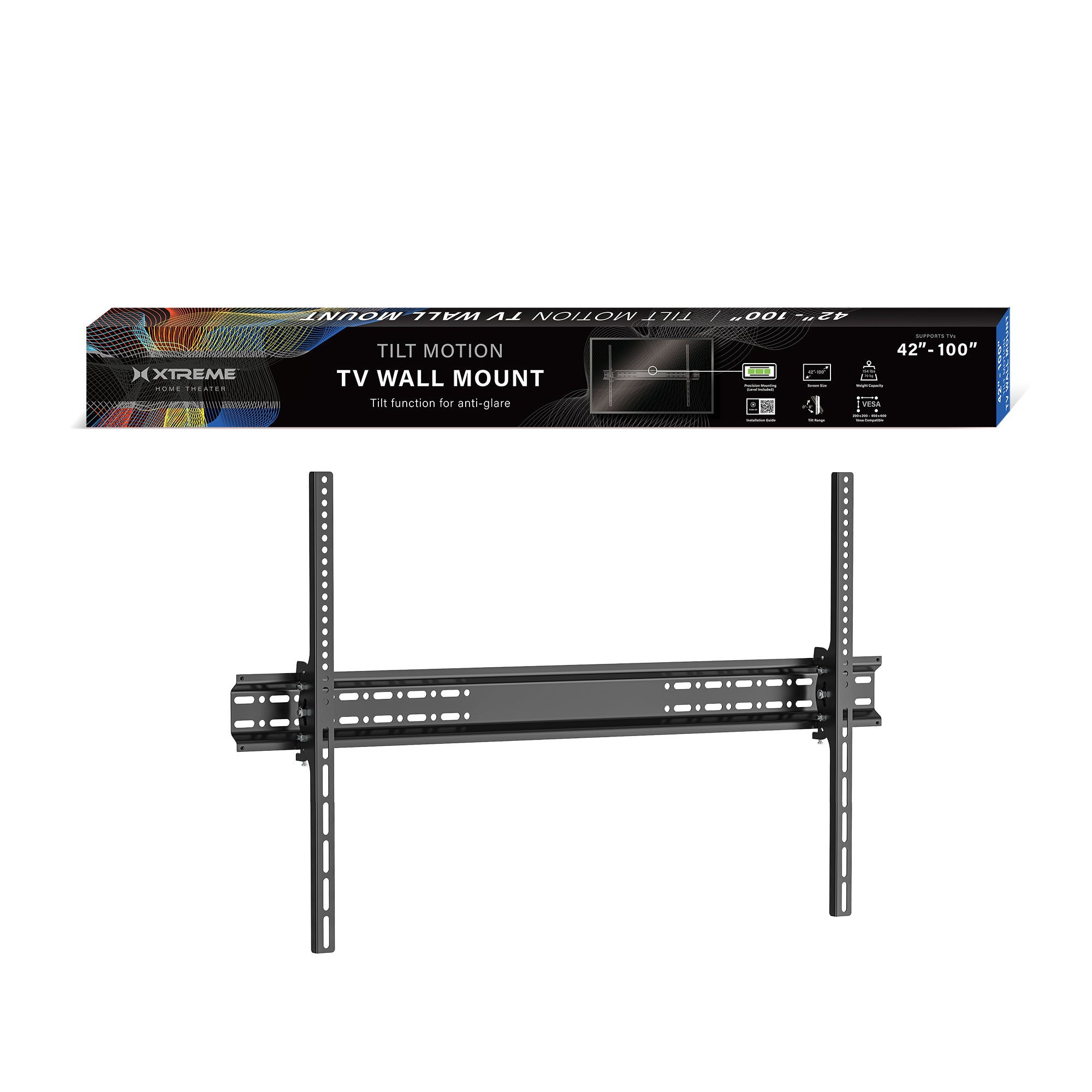 42"-100" Tilt Motion TV Wall Mount – Heavy-Duty VESA Mount, Supports up to 175lbs, Anti-Glare Downward Tilt & Post-Install Leveling, Includes Built-In Level