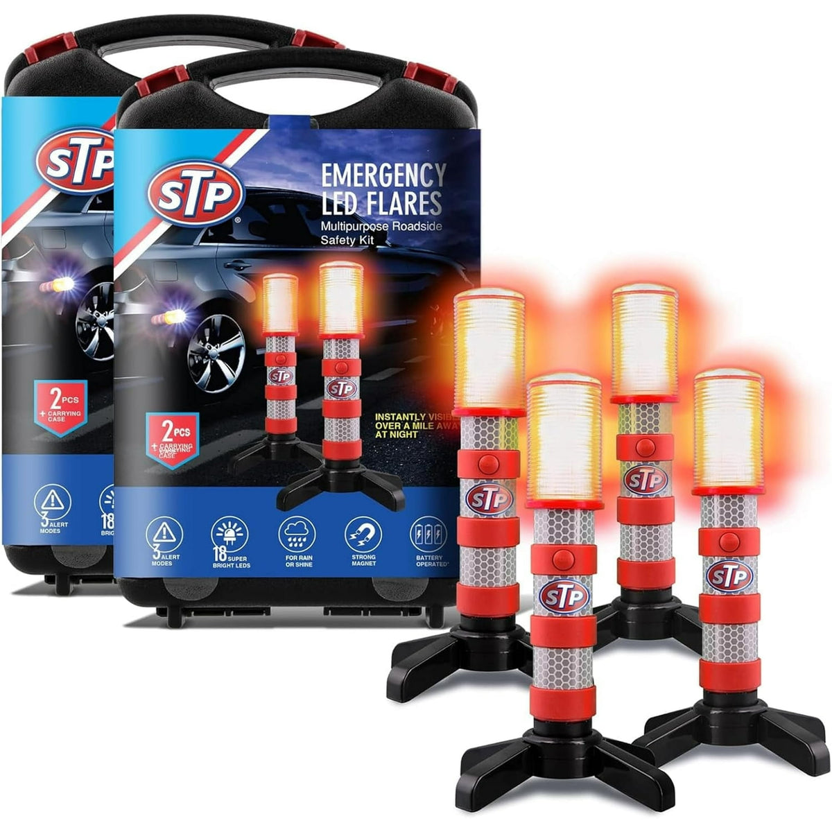 STP LED Road Flares, Multipurpose Roadside Safety Car Emergency Kit, 2-Pack