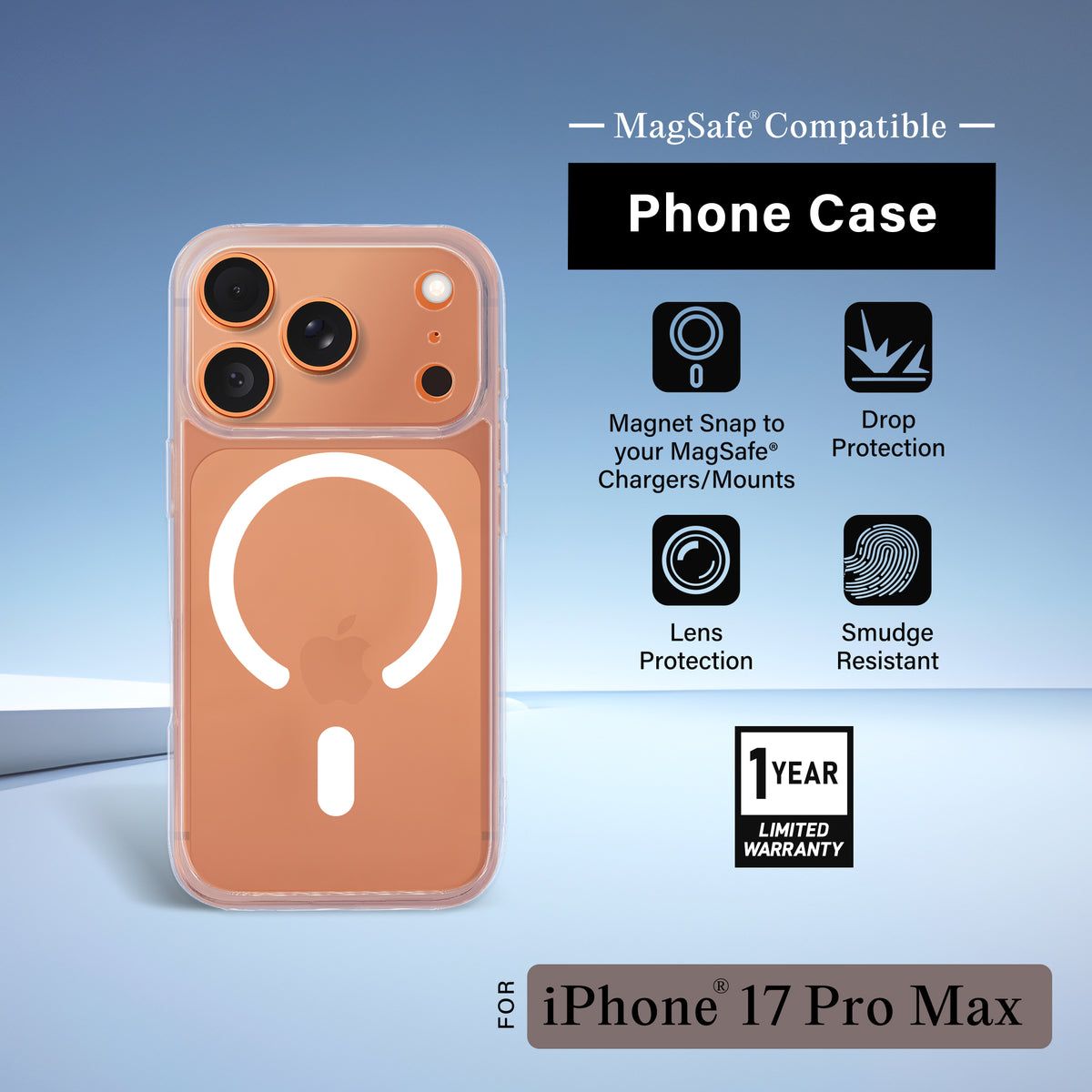 iPhone 17 Pro Max Protective Phone Case, Shock-Absorbing Slim Cover with Raised Screen & Camera Edges, Clear