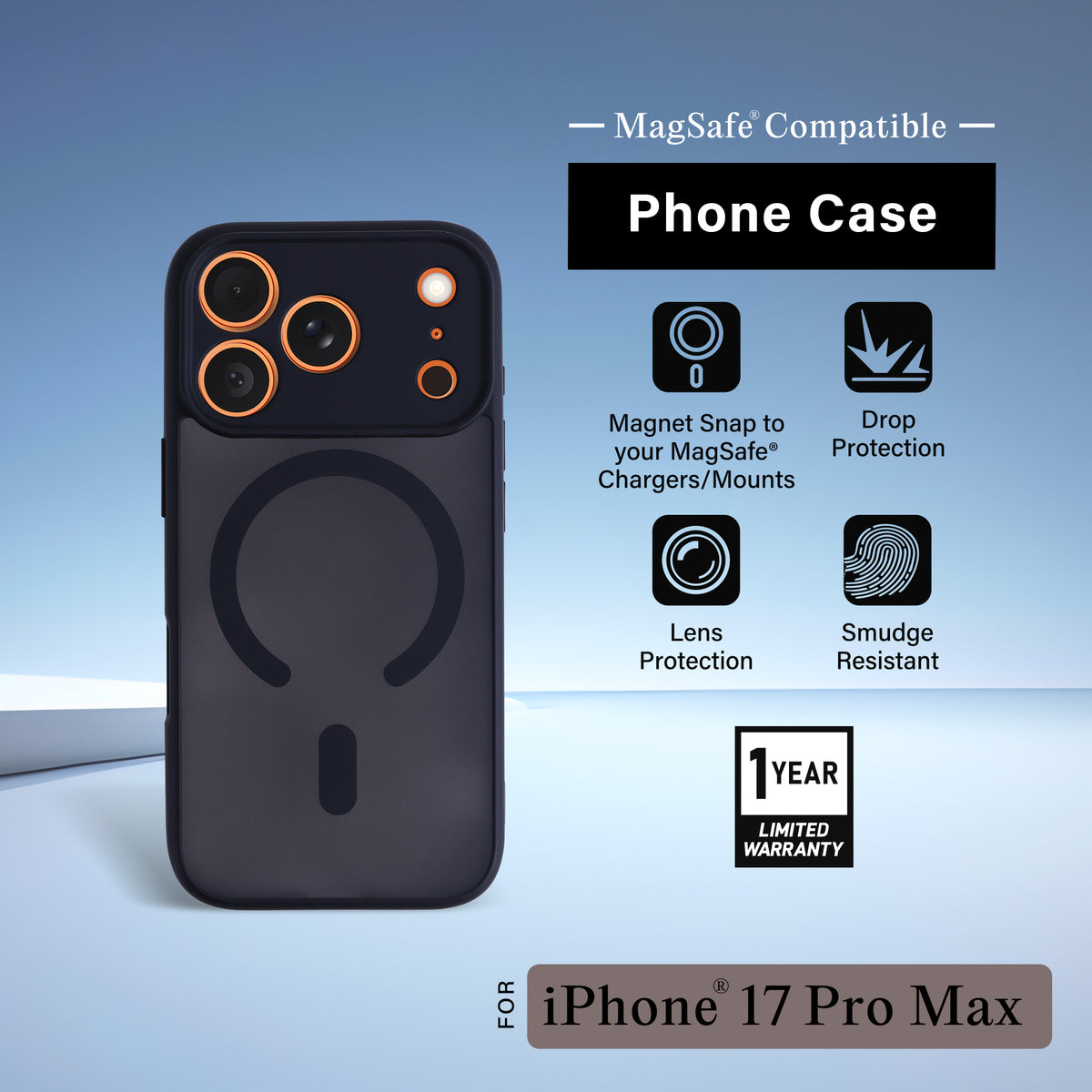 iPhone 17 Pro Max Protective Phone Case, Shock-Absorbing Slim Cover with Raised Screen & Camera Edges, Black