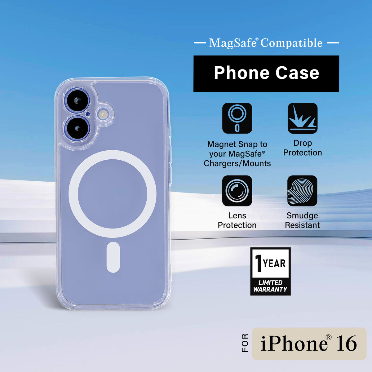 iPhone 16 Protective Phone Case, Shock-Absorbing Slim Cover with Raised Screen & Camera Edges, Clear