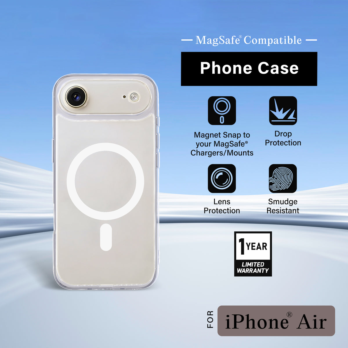 iPhone 17 Plus Protective Phone Case, Shock-Absorbing Slim Cover with Raised Screen & Camera Edges, Clear