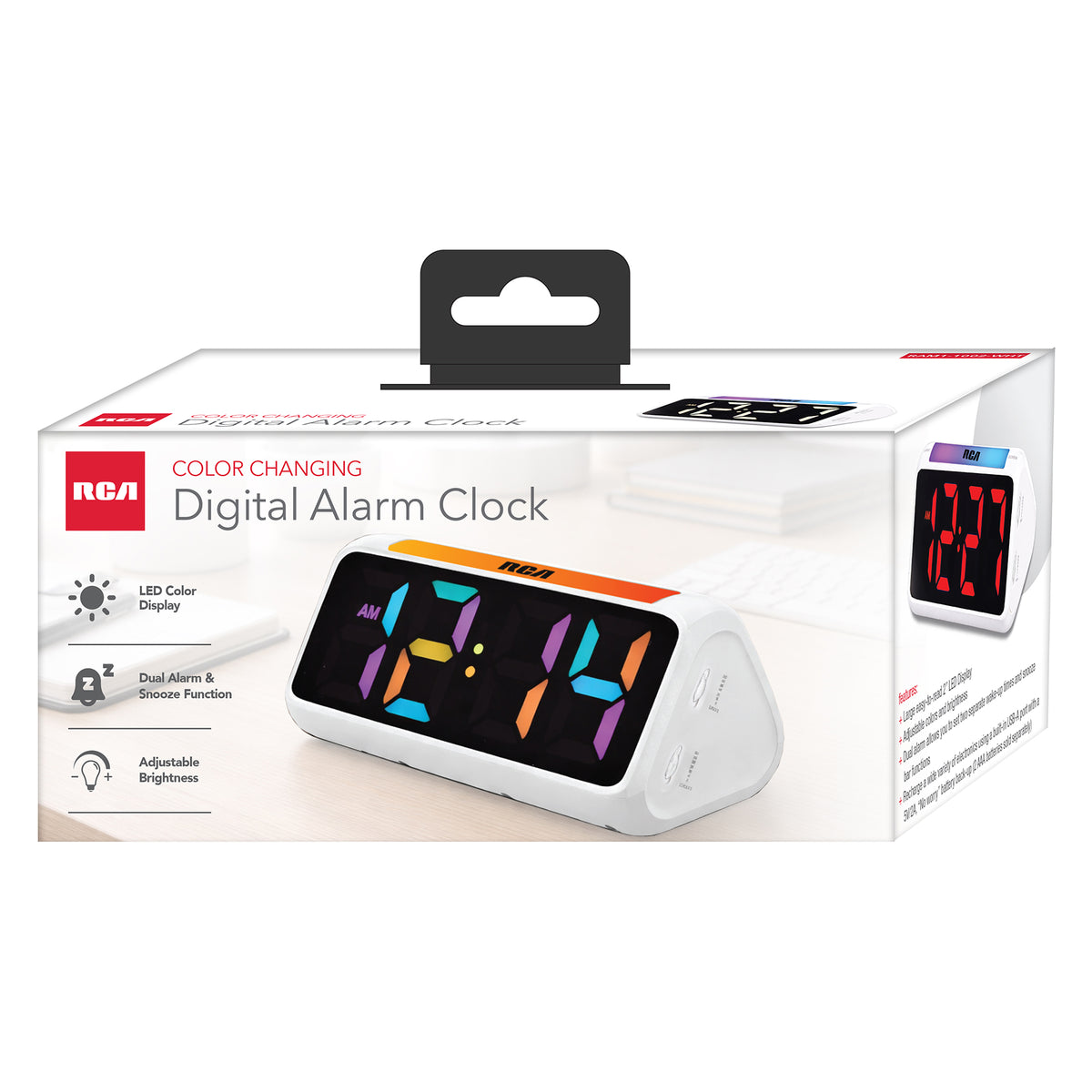 RCA Color Changing Digital Alarm Clock – 2" LED Display, Dual Alarm, USB Charging, Adjustable Brightness