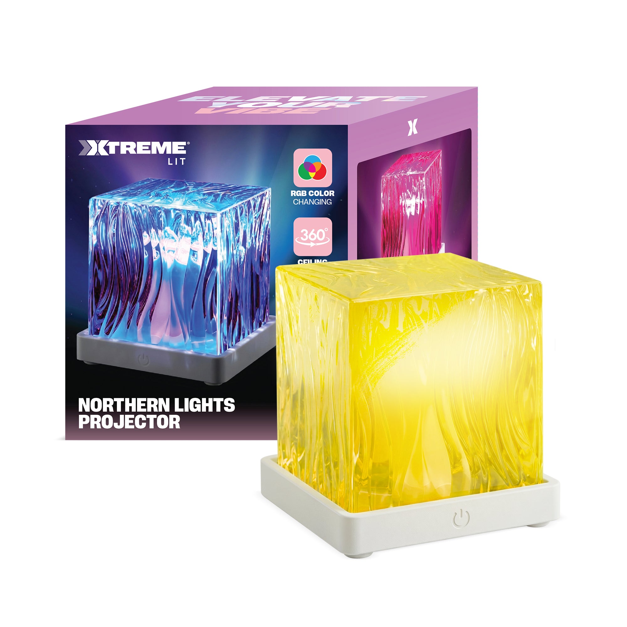 Xtreme Lit Northern Lights Cube Projector with Remote – 16 RGB Colors & 360-Degree Ambient Ceiling Projection