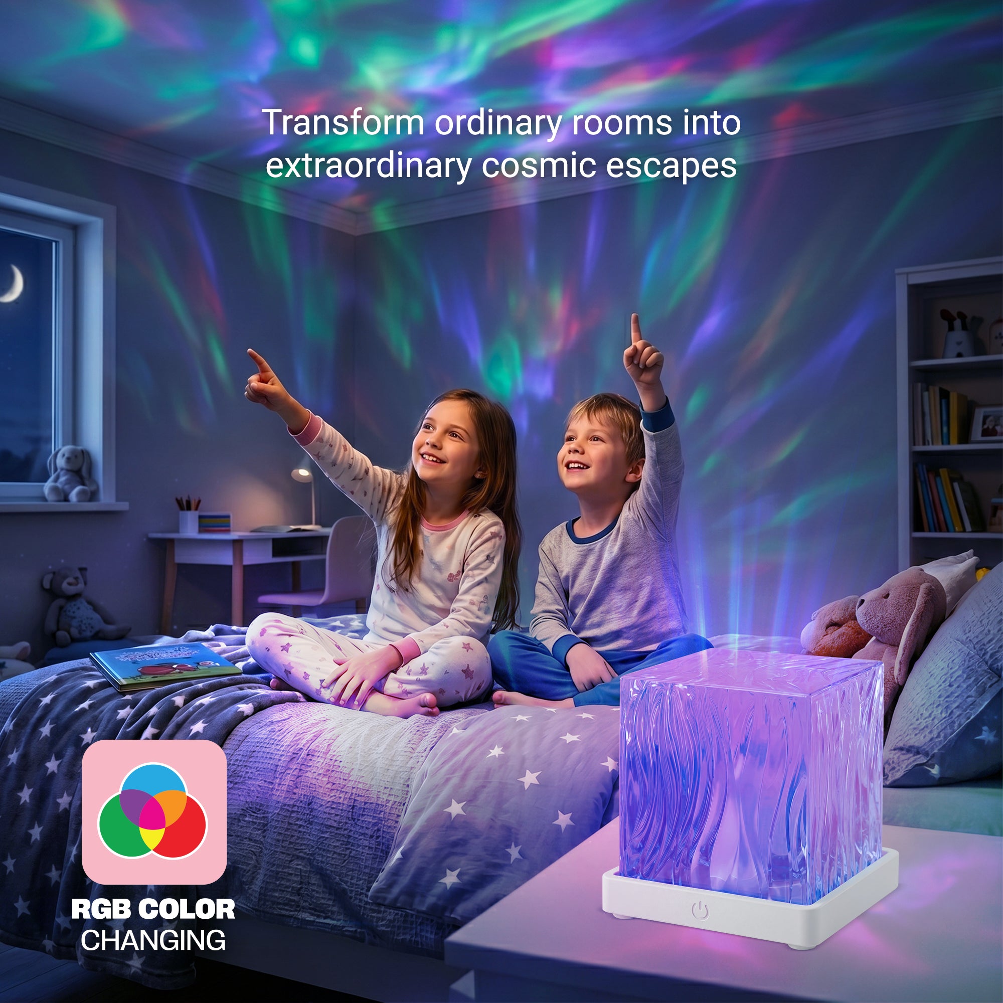 Xtreme Lit Northern Lights Cube Projector with Remote – 16 RGB Colors & 360-Degree Ambient Ceiling Projection