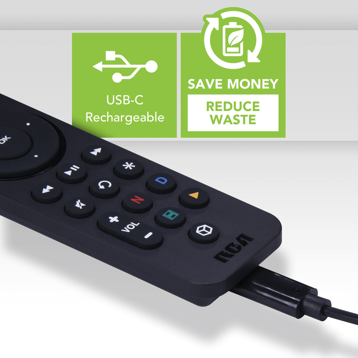 RCA Rechargeable 3-Device Universal Streaming Remote Control for TV, Soundbar & Streaming Players, USB-C Charging
