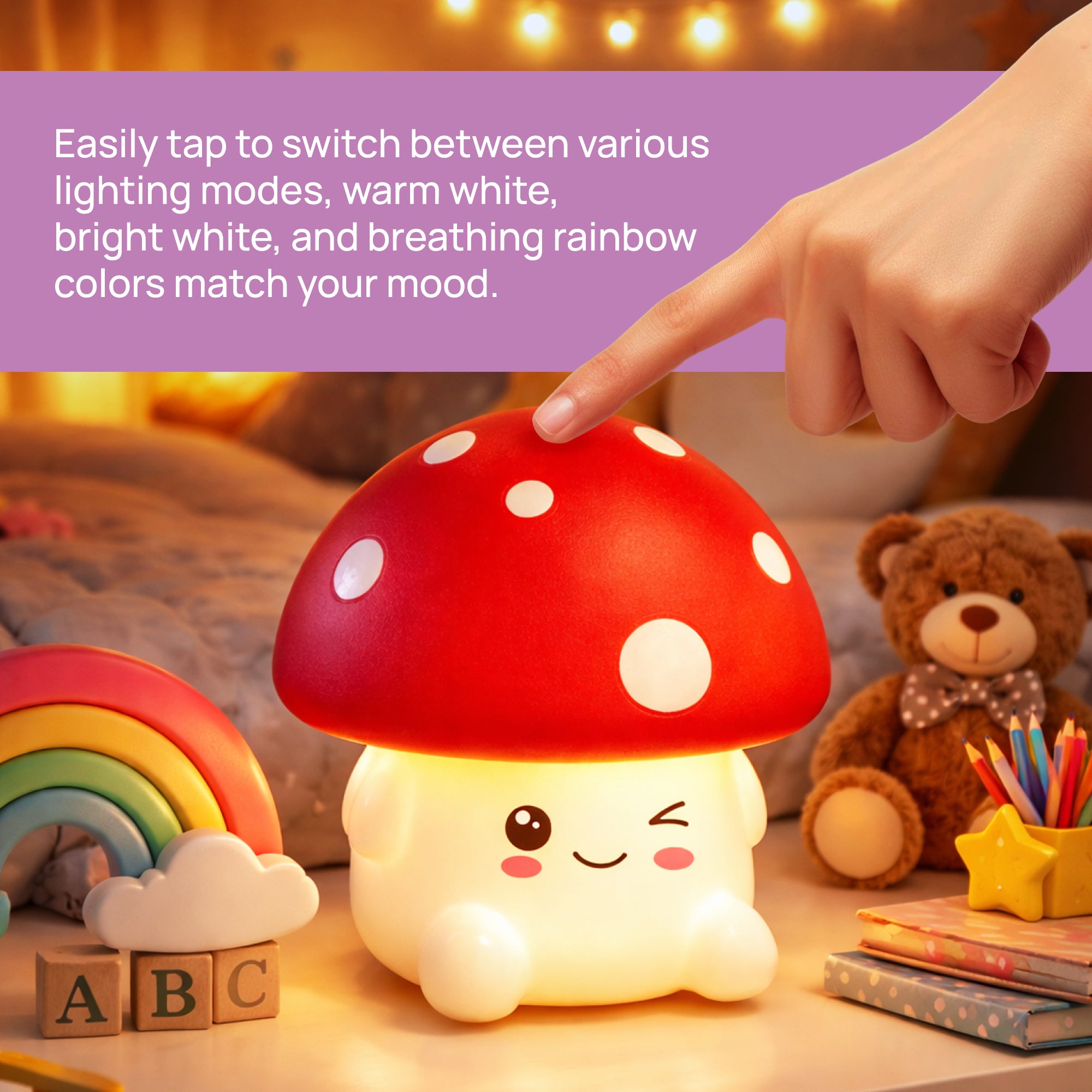 Xtreme Lit Soft Touch Mushroom LED Night Light – Tap Control RGB Color Changing Lamp with Sleep Timer
