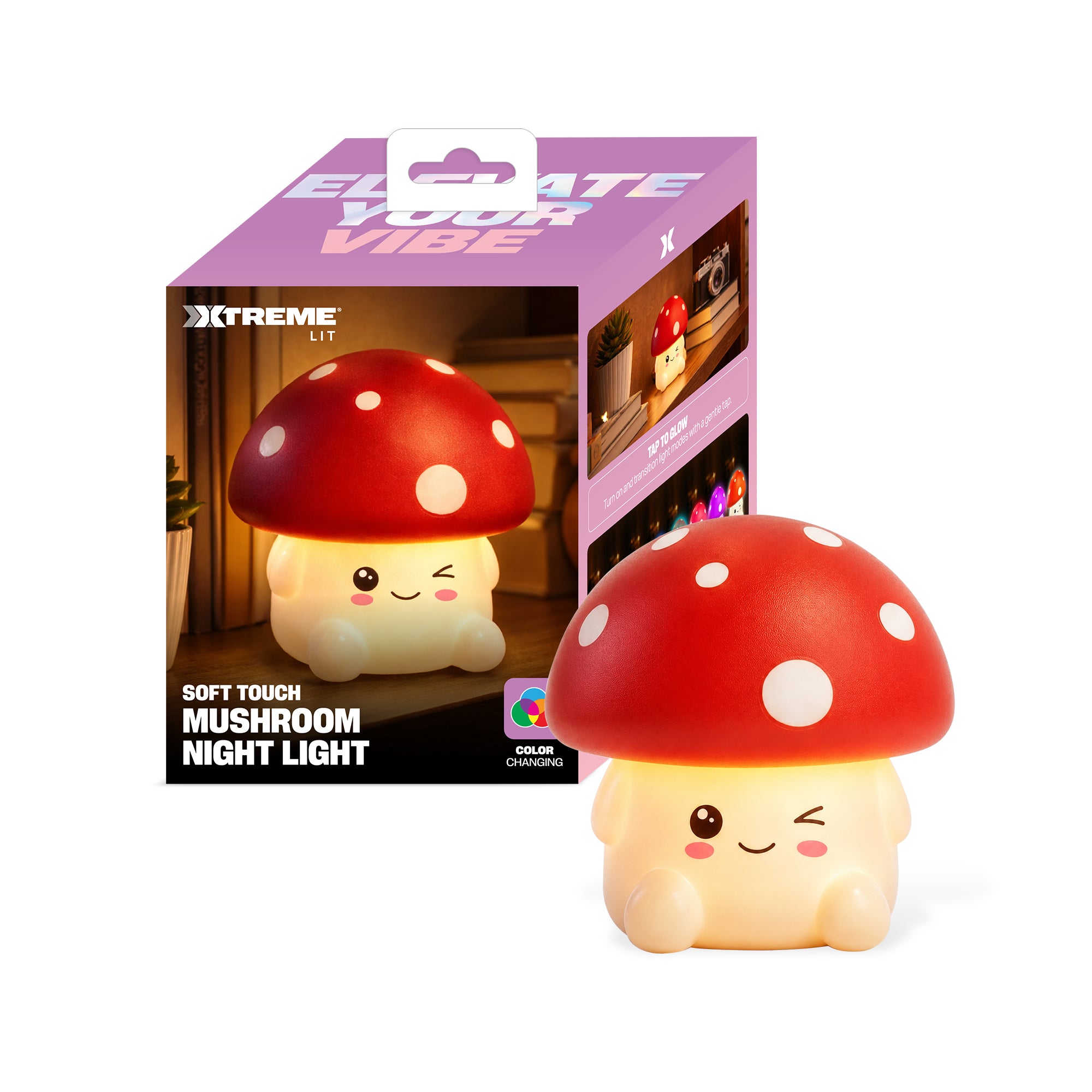 Xtreme Lit Soft Touch Mushroom LED Night Light – Tap Control RGB Color Changing Lamp with Sleep Timer