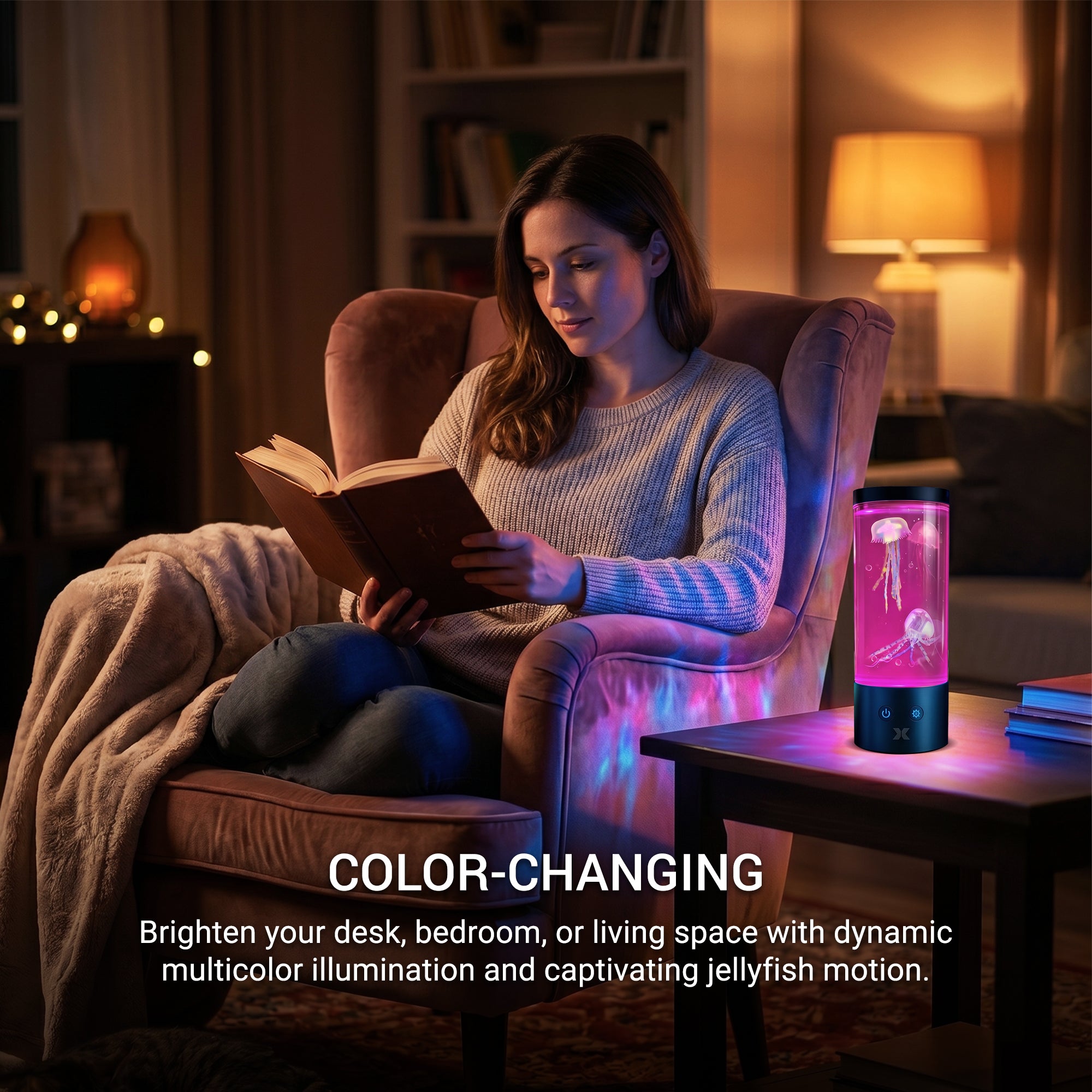Jellyfish Mood Lamp, Color-Changing LED Aquarium Night Light with Moving Jellyfish, Ambient Desktop Light for Home, Office & Gaming Setup