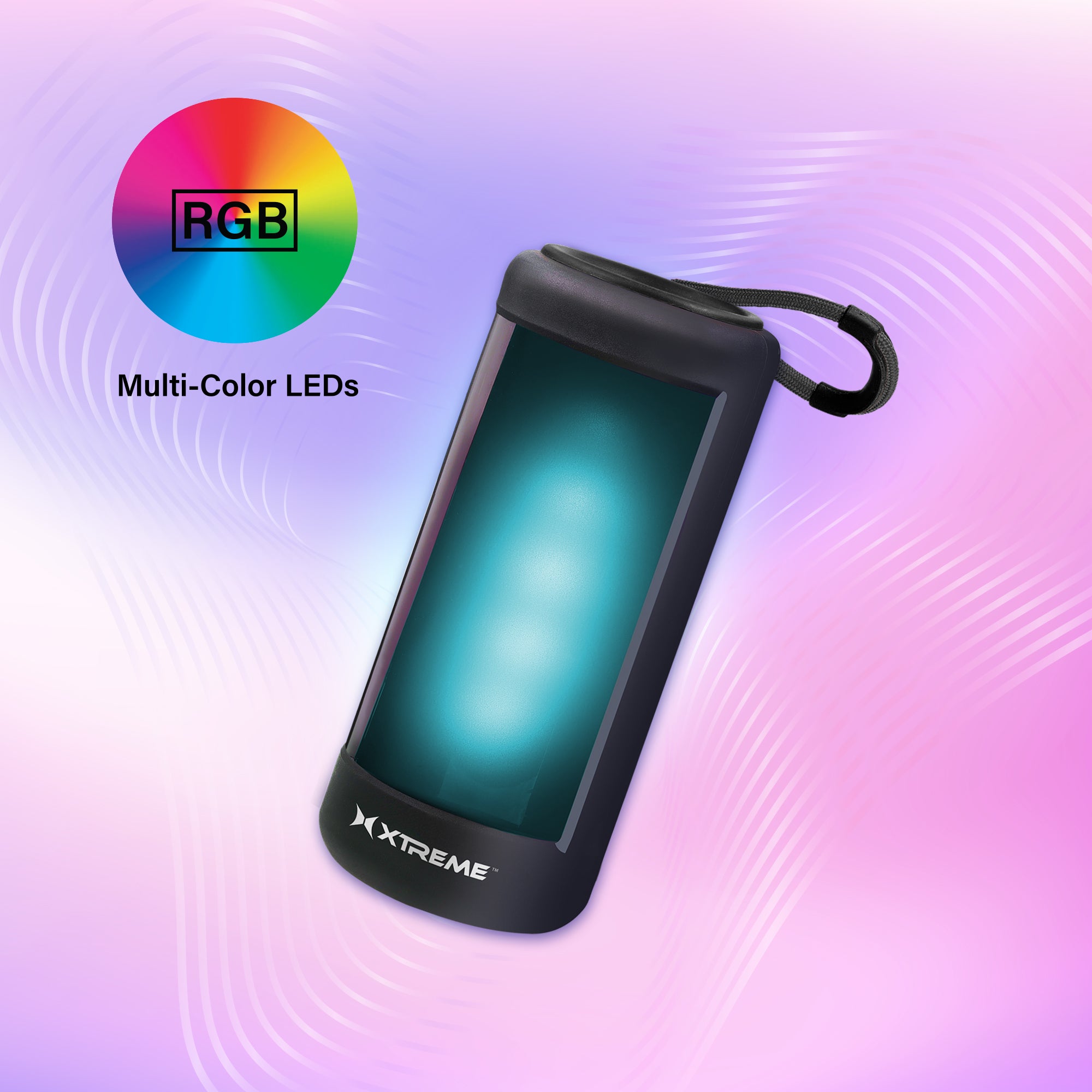 Xtra-Glow LED Light Show TWS Bluetooth Speaker, Portable Wireless RGB Multicolor Speaker with Integrated Carry Handle, Rechargeable 600mAh Battery