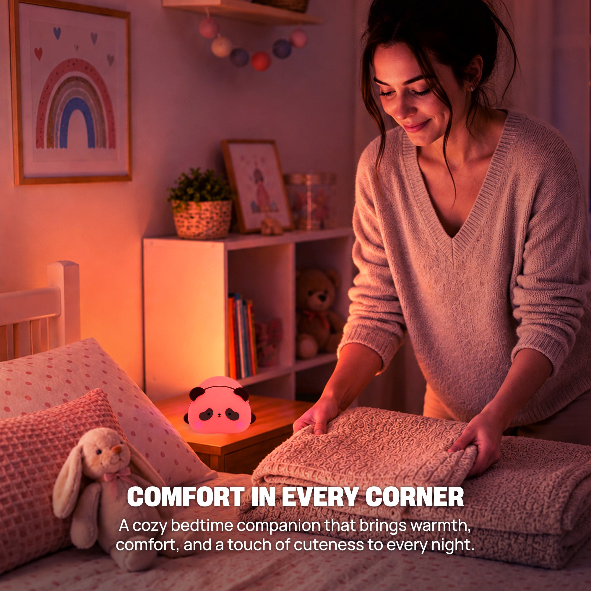 Soft Touch Panda LED Night Light – Tap Control RGB Color Changing Lamp with Sleep Timer