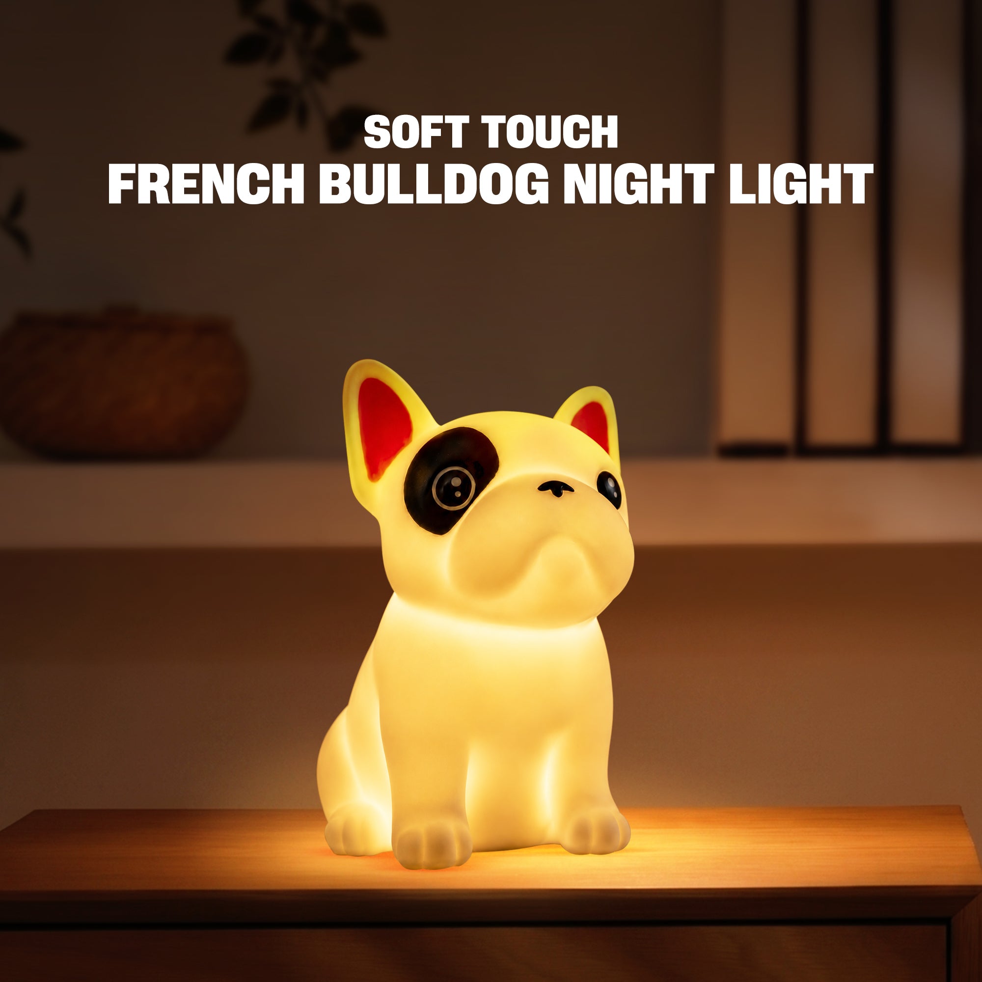 Soft Touch French Bulldog LED Night Light – Tap Control RGB Color Changing Lamp with Sleep Timer