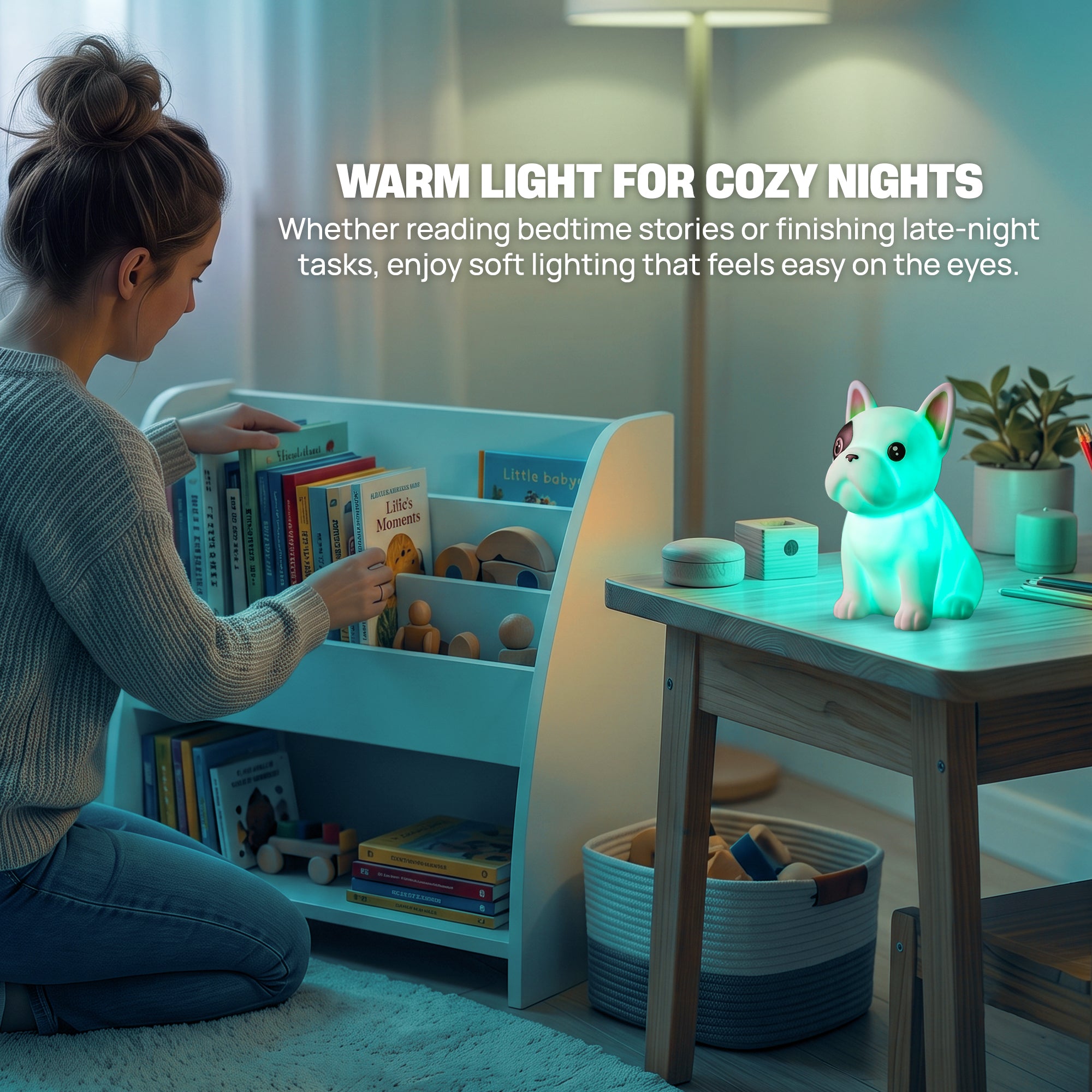 Soft Touch French Bulldog LED Night Light – Tap Control RGB Color Changing Lamp with Sleep Timer