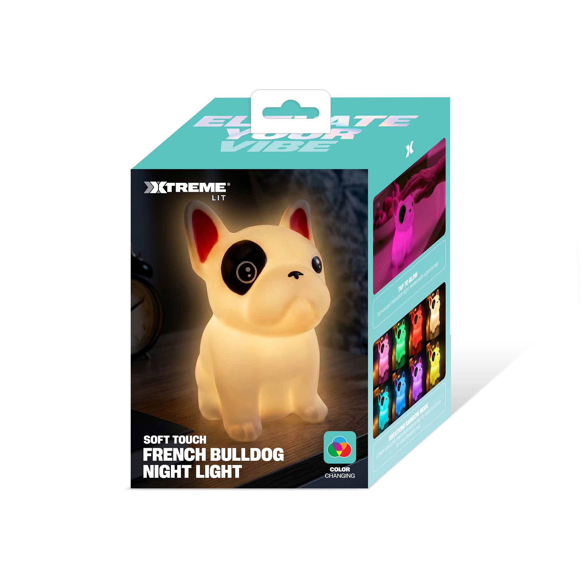 Soft Touch French Bulldog LED Night Light – Tap Control RGB Color Changing Lamp with Sleep Timer