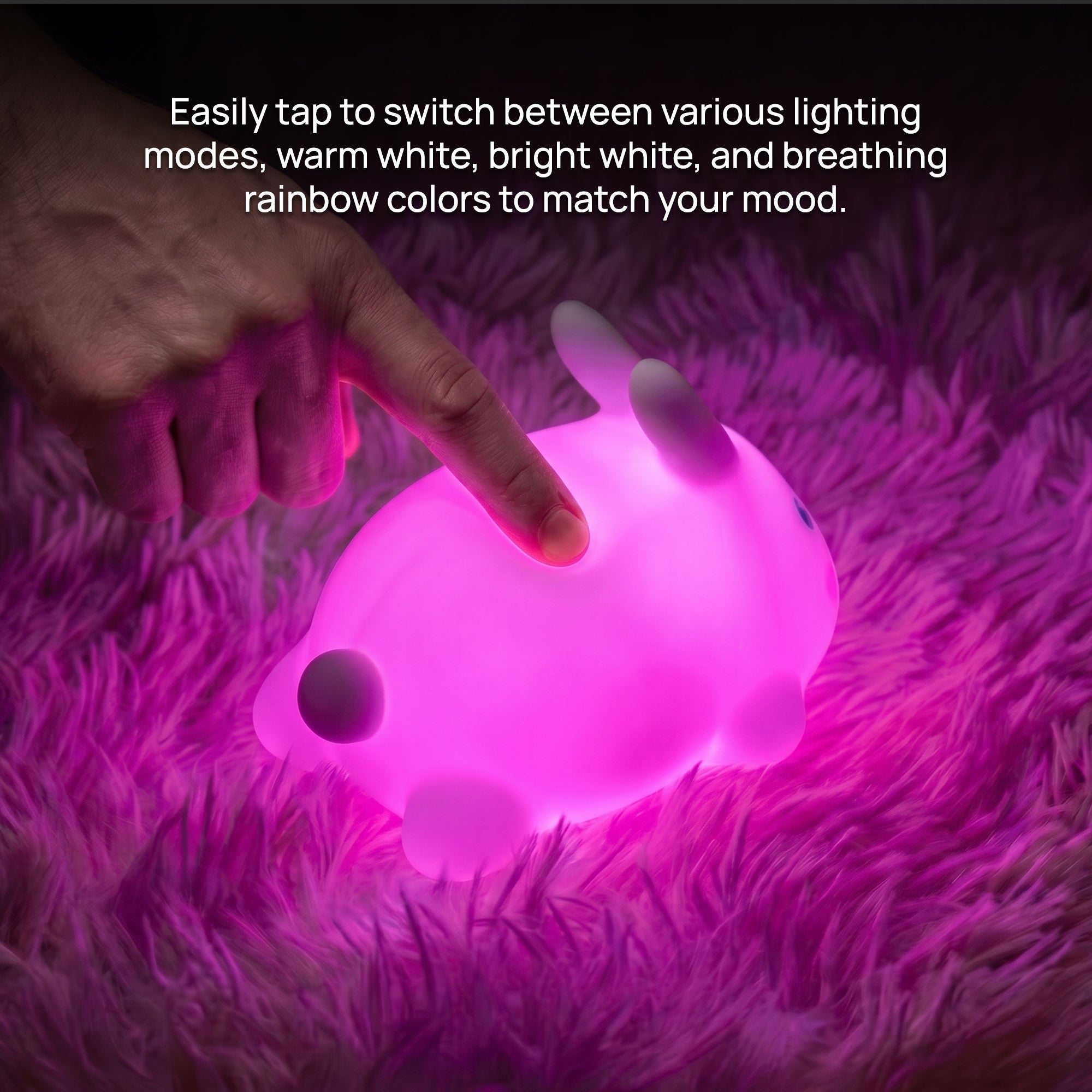 Soft Touch Bunny LED Night Light – Tap Control RGB Color Changing Lamp with Sleep Timer