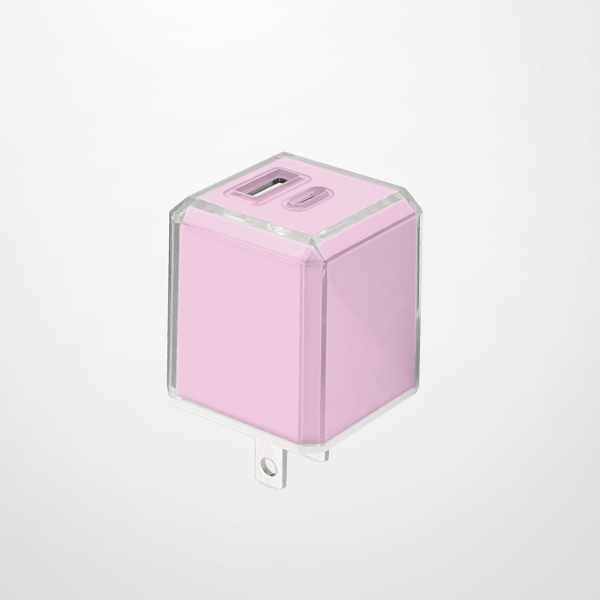 20W Dual Port Fast Charging Bundle, 20W PD USB-C & 18W Quick Charge USB-A Wall Charger block with 4ft USB-C to USB-C PVC Coated Cable, Crystal Clear Collection (Pink)