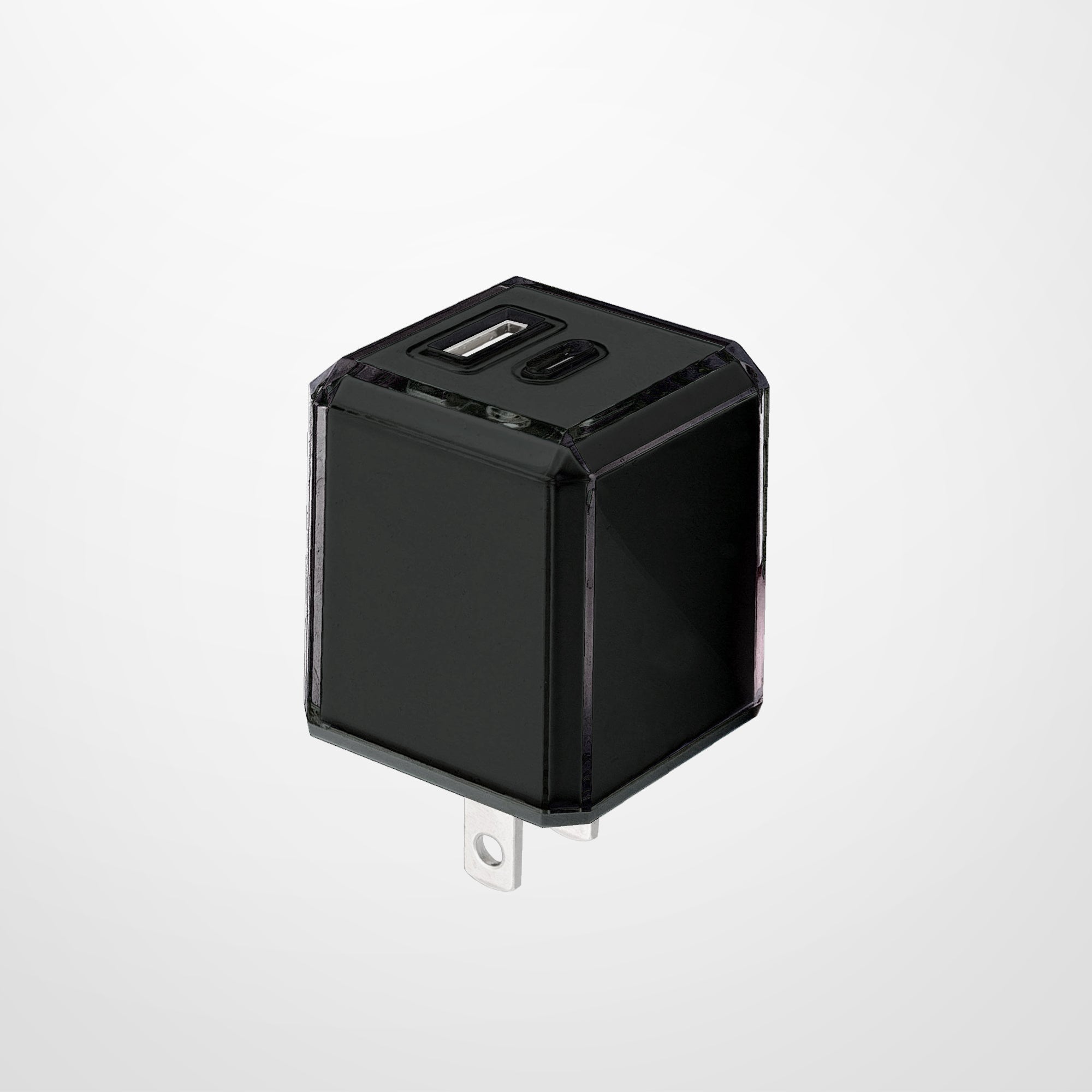 20W Dual Port Fast Charging Bundle, 20W PD USB-C & 18W Quick Charge USB-A Wall Charger block with 4ft USB-C to USB-C PVC Coated Cable, Crystal Clear Collection (Black)