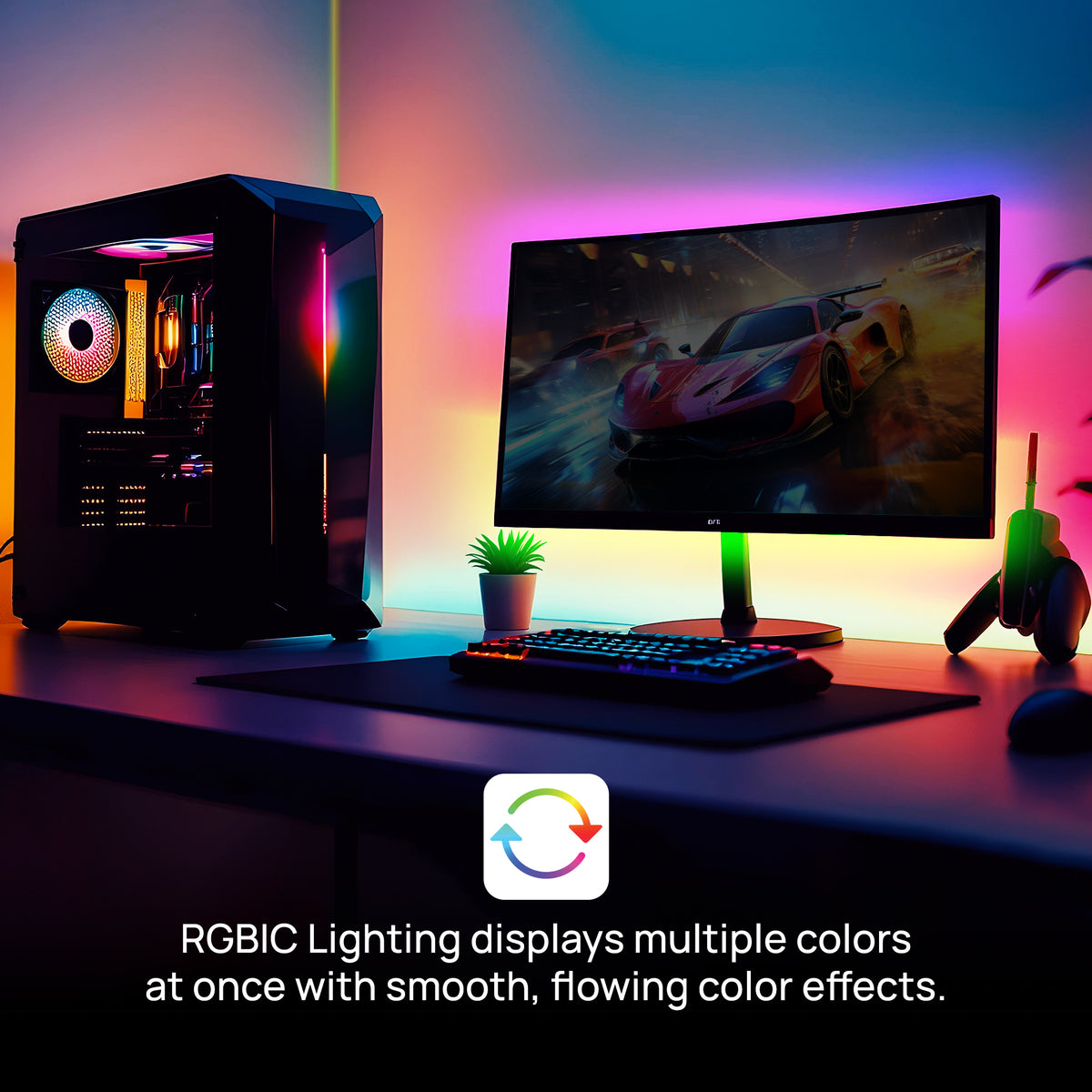 Smart Color Flow LED Light Strip, 10 ft. RGB+IC App-Controlled Music-Sync Accent Lighting