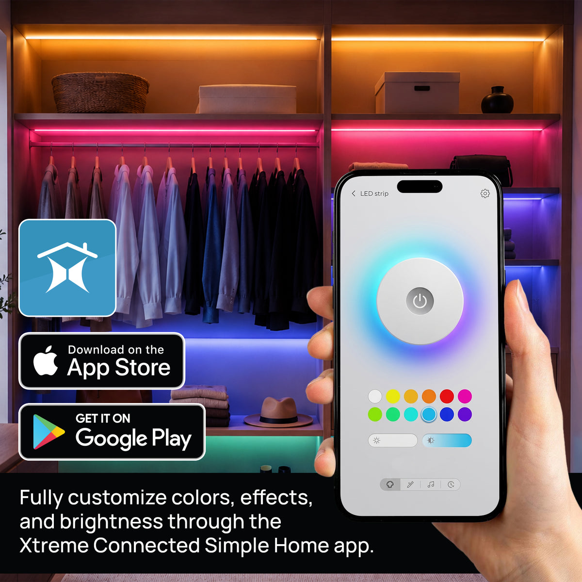 Smart Color Flow LED Light Strip, 10 ft. RGB+IC App-Controlled Music-Sync Accent Lighting
