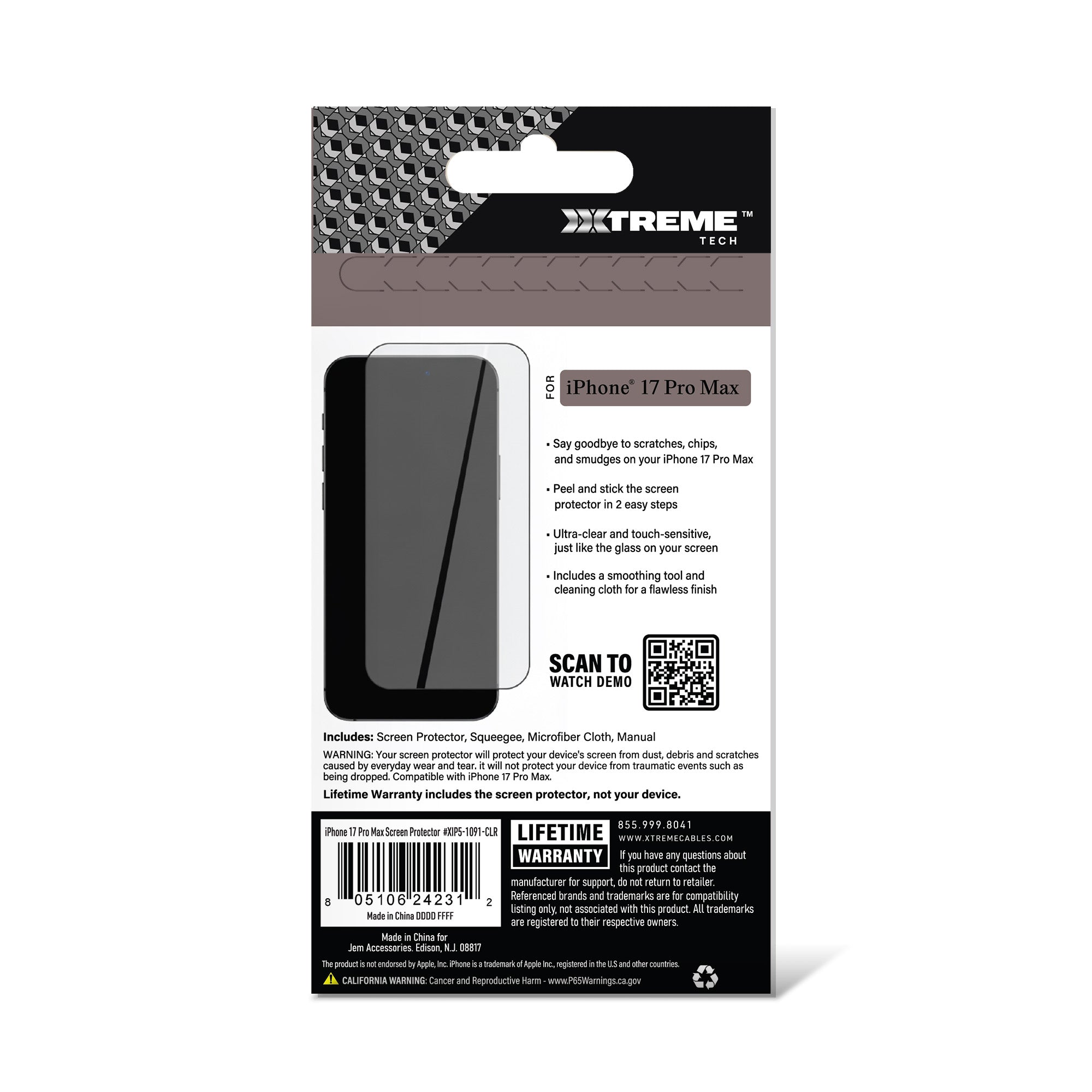 Premium Indestructible Screen Protector for iPhone 17 Pro Max, Shatterproof & Scratch Resistant Glass Film, Touch Sensitive Easy Peel & Stick Installation