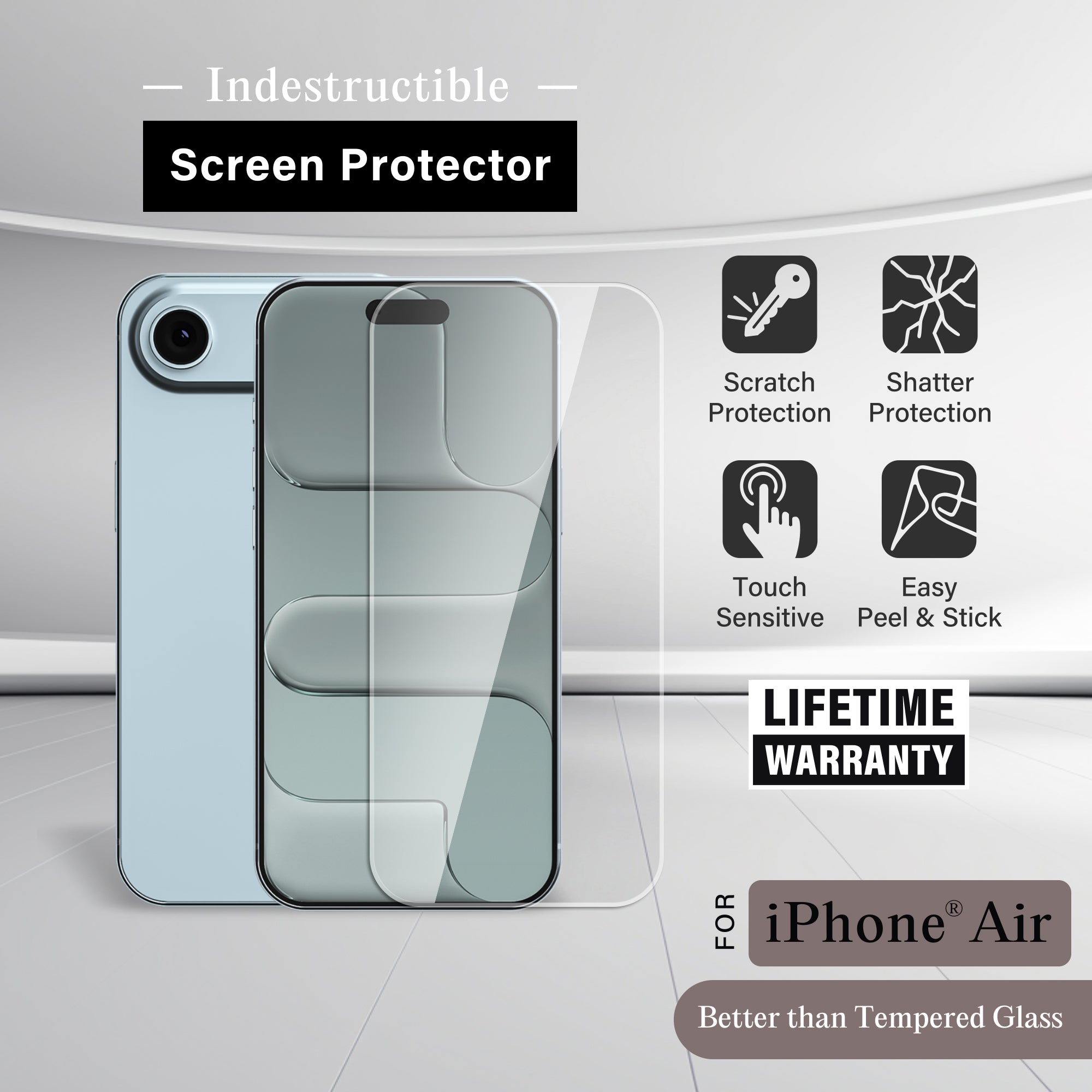 Premium Indestructible Screen Protector for iPhone 17 Plus, Shatterproof & Scratch Resistant Glass Film, Touch Sensitive Easy Peel & Stick Installation