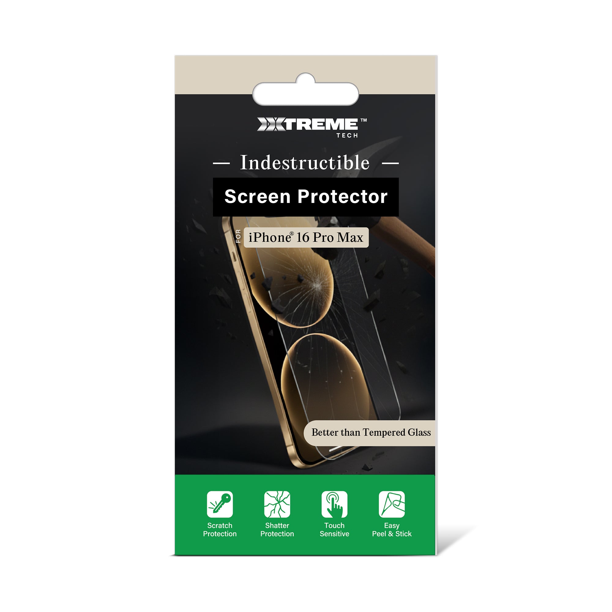 Premium Indestructible Screen Protector for iPhone 16 Pro Max, Shatterproof & Scratch Resistant Glass Film, Touch Sensitive Easy Peel & Stick Installation