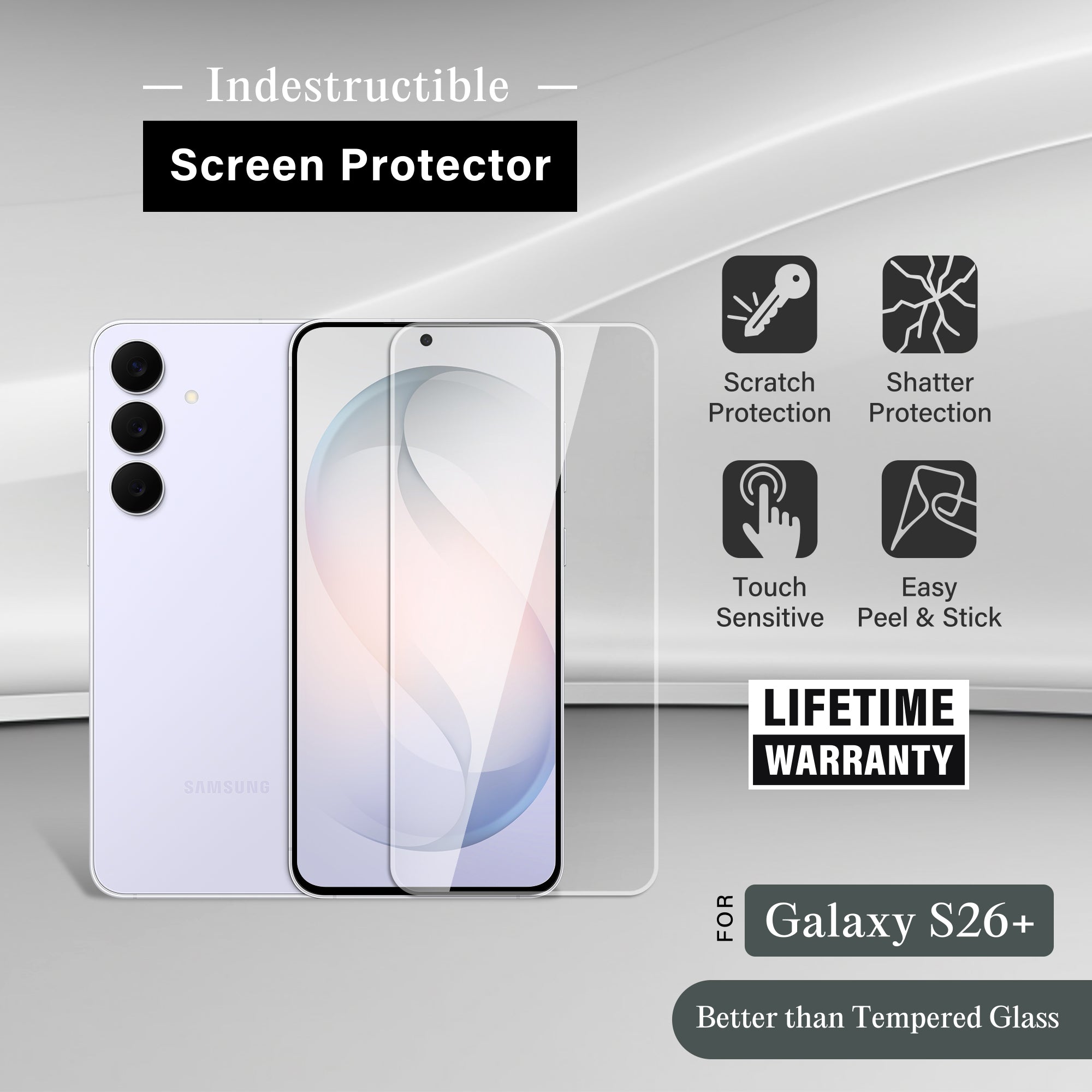 Indestructible Screen Protector for Samsung Galaxy S25 Fe/Plus, Shatterproof & Scratch Resistant Glass Film Guard, Touch Sensitive Easy Peel & Stick
