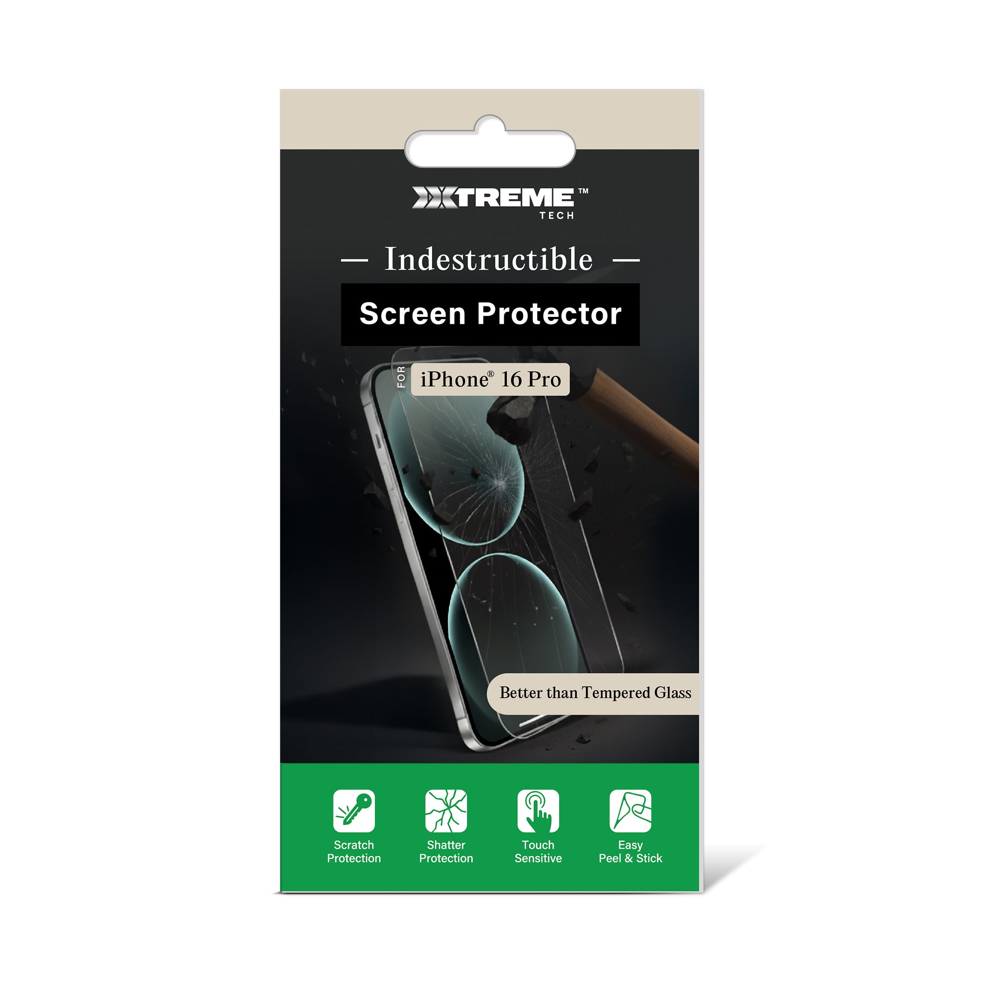 Premium Indestructible Screen Protector for iPhone 16 Pro, Shatterproof & Scratch Resistant Glass Film, Touch Sensitive Easy Peel & Stick Installation