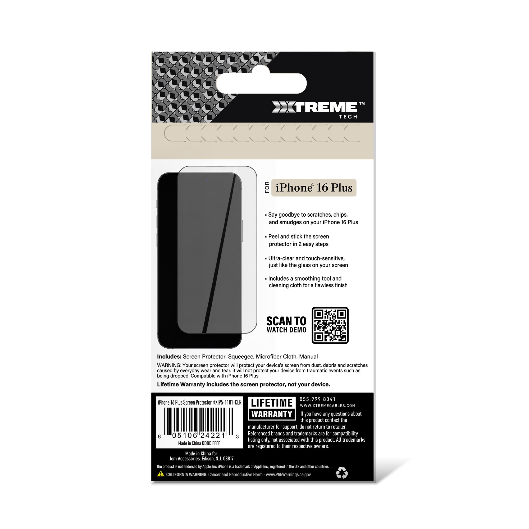 Premium Indestructible Screen Protector for iPhone 16 Plus, Shatterproof & Scratch Resistant Glass Film, Touch Sensitive Easy Peel & Stick Installation