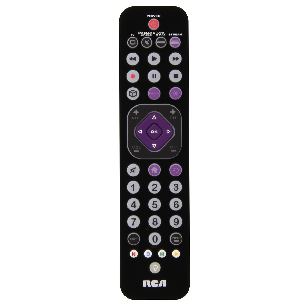RCA 4-Device Universal Streaming Remote Control, Ultra-Slim Backlit Remote for TV, Cable, Satellite, DVD, Blu-ray, Soundbar & Streaming Players