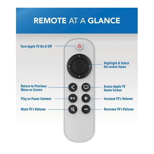 RCA Extra-Large Replacement Remote for Apple TV, Preprogrammed IR Remote with Large Buttons, 40 ft Range, Gray