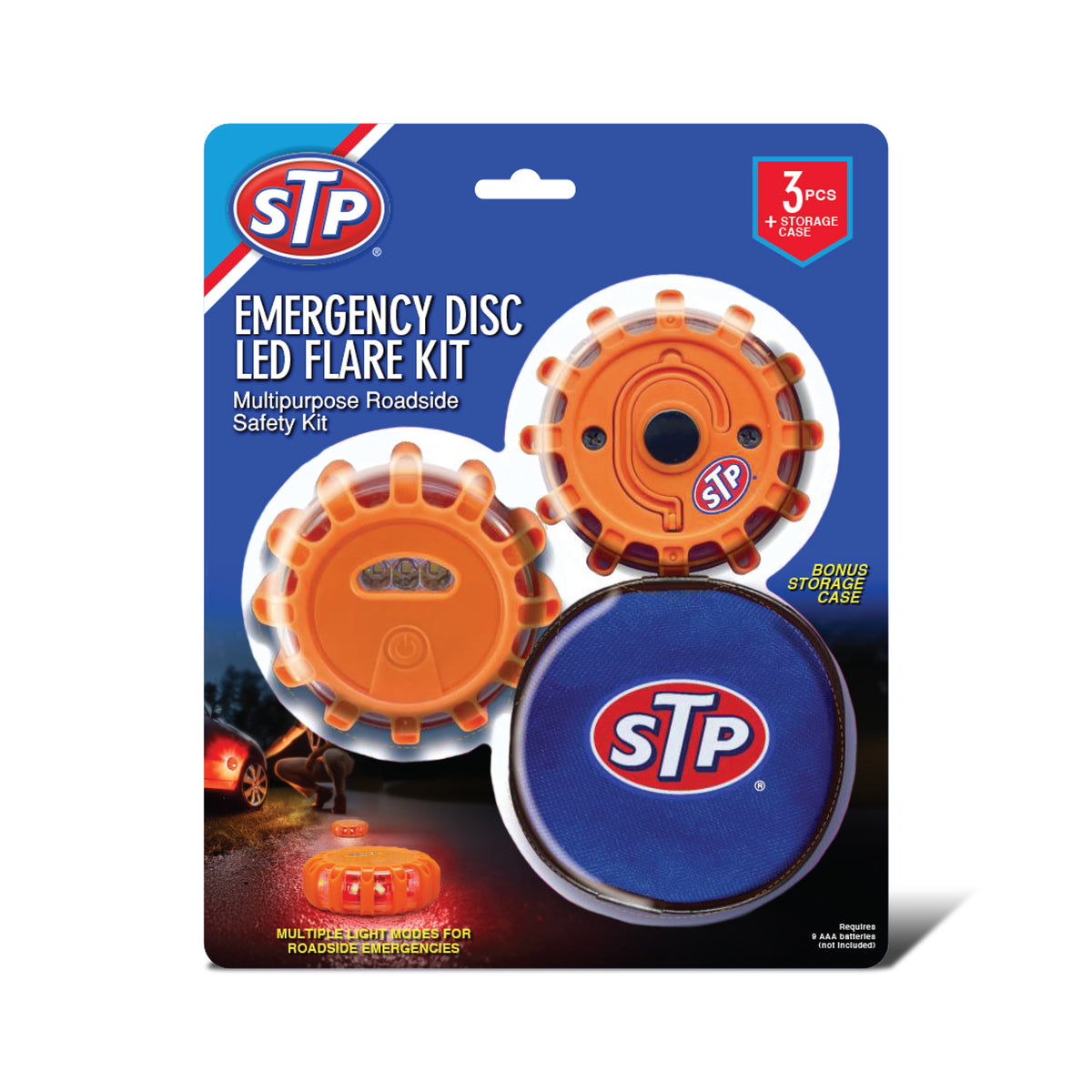 STP Emergency Auto LED Road Flare Discs, 8 Flash Modes/2 Mounting Options, 1 Mile Signal Viability