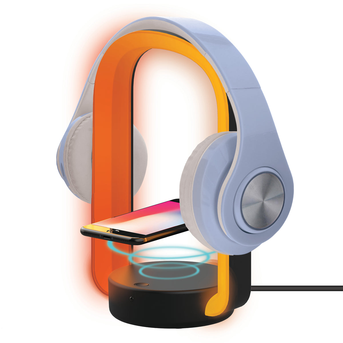 HALO RGB Multicolor LED Lamp with Remote, Headphone Holder, and 5W Wireless Charger, Desk Accessories for Gaming and Home Office