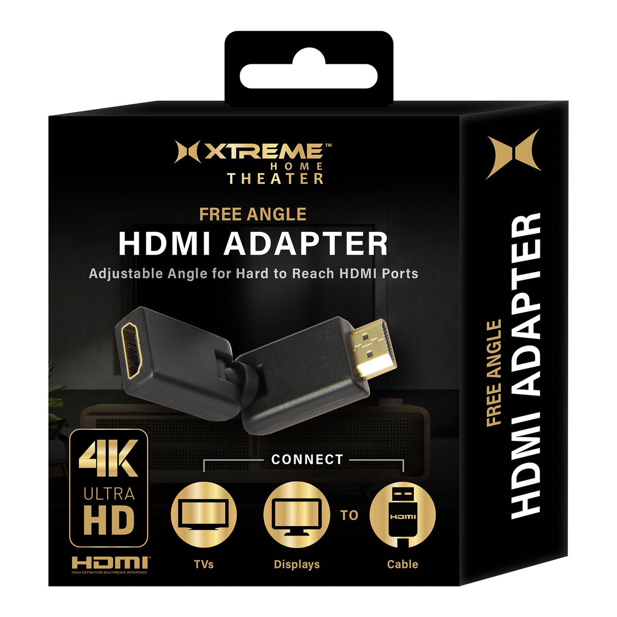 HDMI Free-Angle Adaptor, 90 Degree and 270 Degree HDMI Adapter, 4K Male to Female Cable with Gold Plated Adaptors, Multi-Angle Adapter for HD TVs, Projectors, Desktops, LCD Screens, & More
